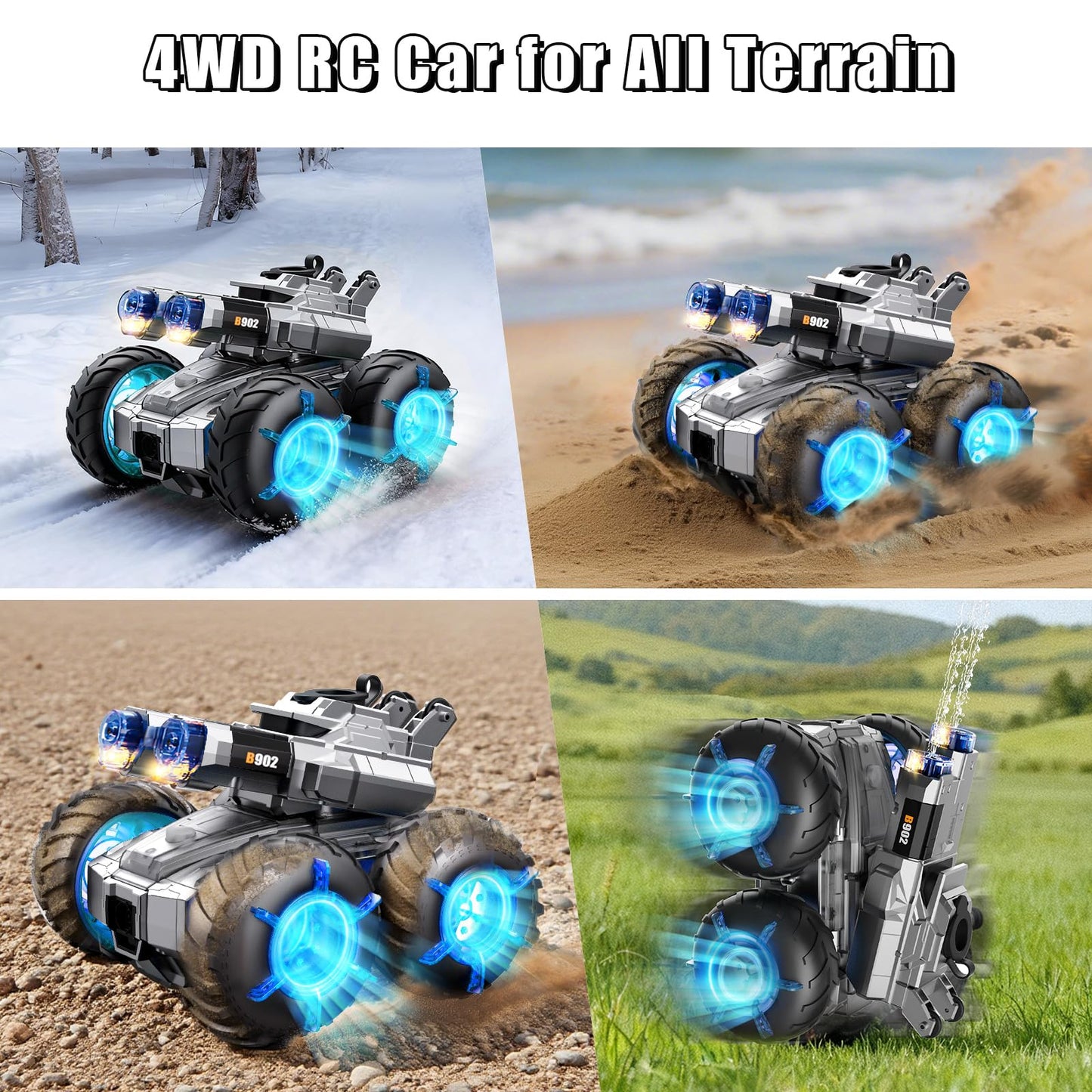 ZHYLLO 3-in-1 Remote Control Car RC Boat & Water Gun Amphibious Remote Control Car 4WD All-Terrain RC Cars Gesture Sensing Rc Stunt Car RC Trucks Toys Birthday Gifts for 8 9 10 11 12 Year Old Boys