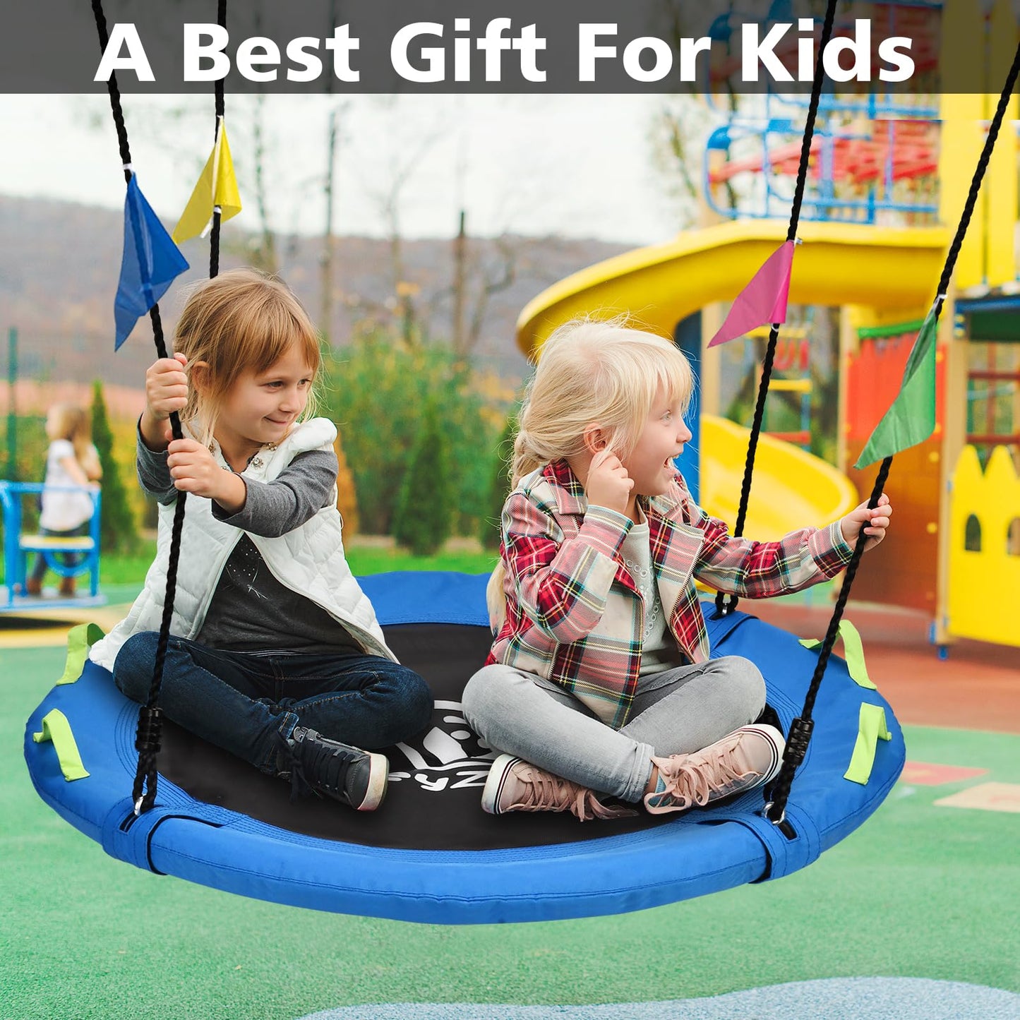 HeyZoo Tree Swing, Saucer Flying Swing 40 Inch for Kids, 900lbs Weight Capacity, with Adjustable Hanging Straps, for Backyard and Outdoor Playground, Gifts for Kids, Blue
