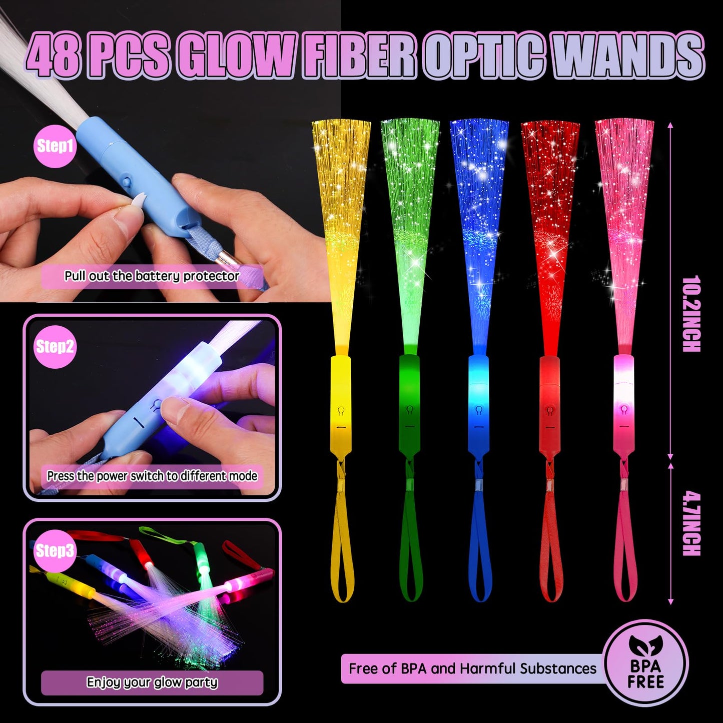 30PCS Fiber Optic Wand Glow Sticks, LED Light Up Wand, Glow in the Dark Party Supplies, Light Up Party Favors, Fiber Optic Lights, Glow Flashing Light Sticks for Neon Party Decorations, Chirstmas