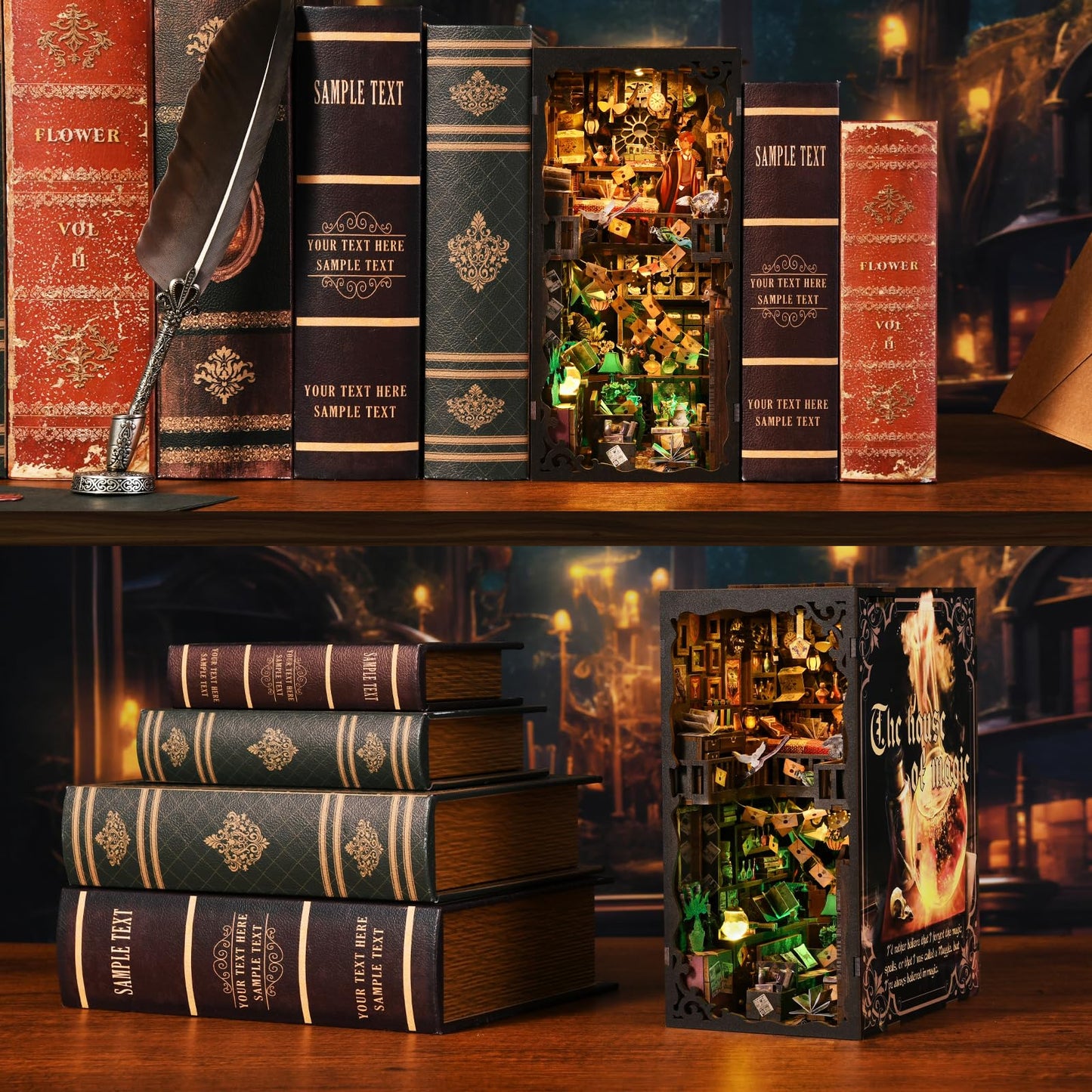 TOYQI DIY Book Nook Kit, Miniature House Dollhouse Kit for Adult and Teens, Book Nook Kits for Adults, Booknook Bookend Alley Model Build with Dust Cover, Gifts for Family Friends