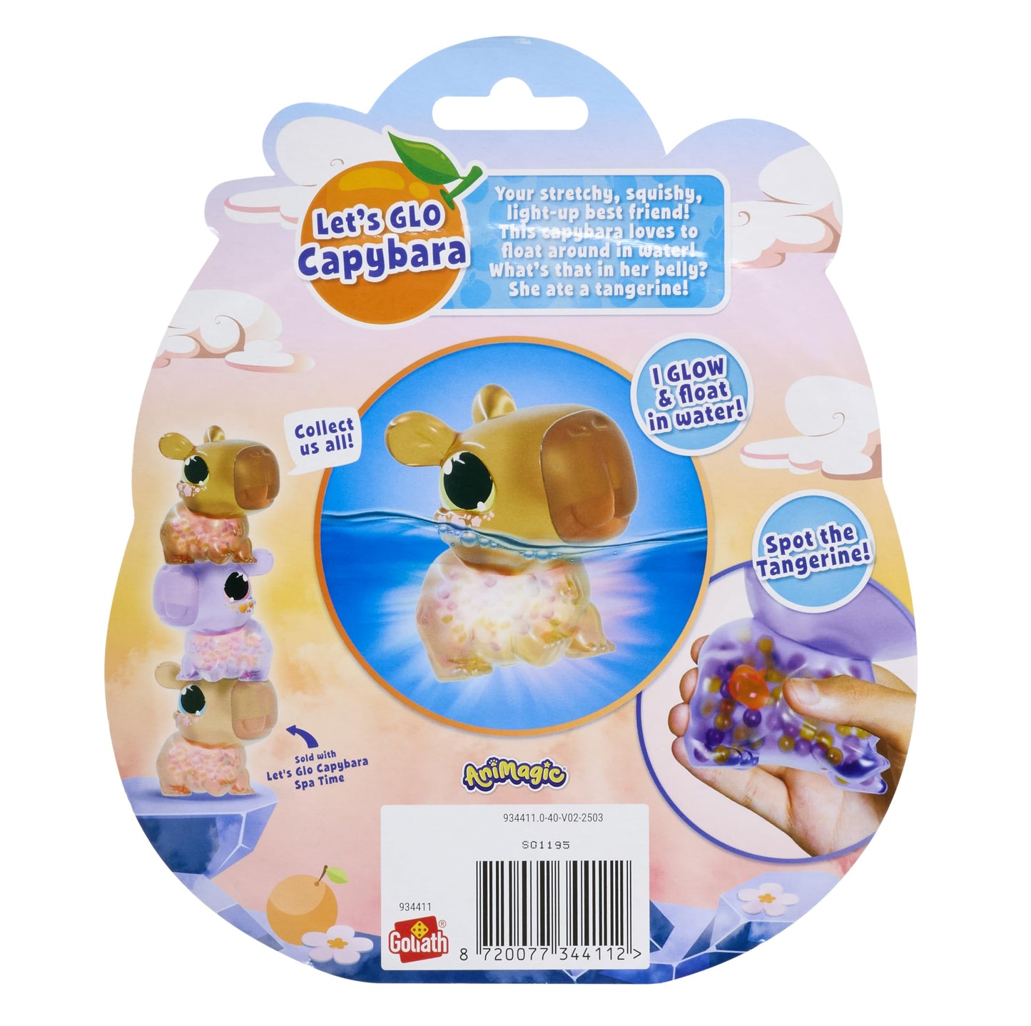 Animagic Let's Glo Capybara Purple | Squishy Water Toy Floats and Glows | Ages 4+