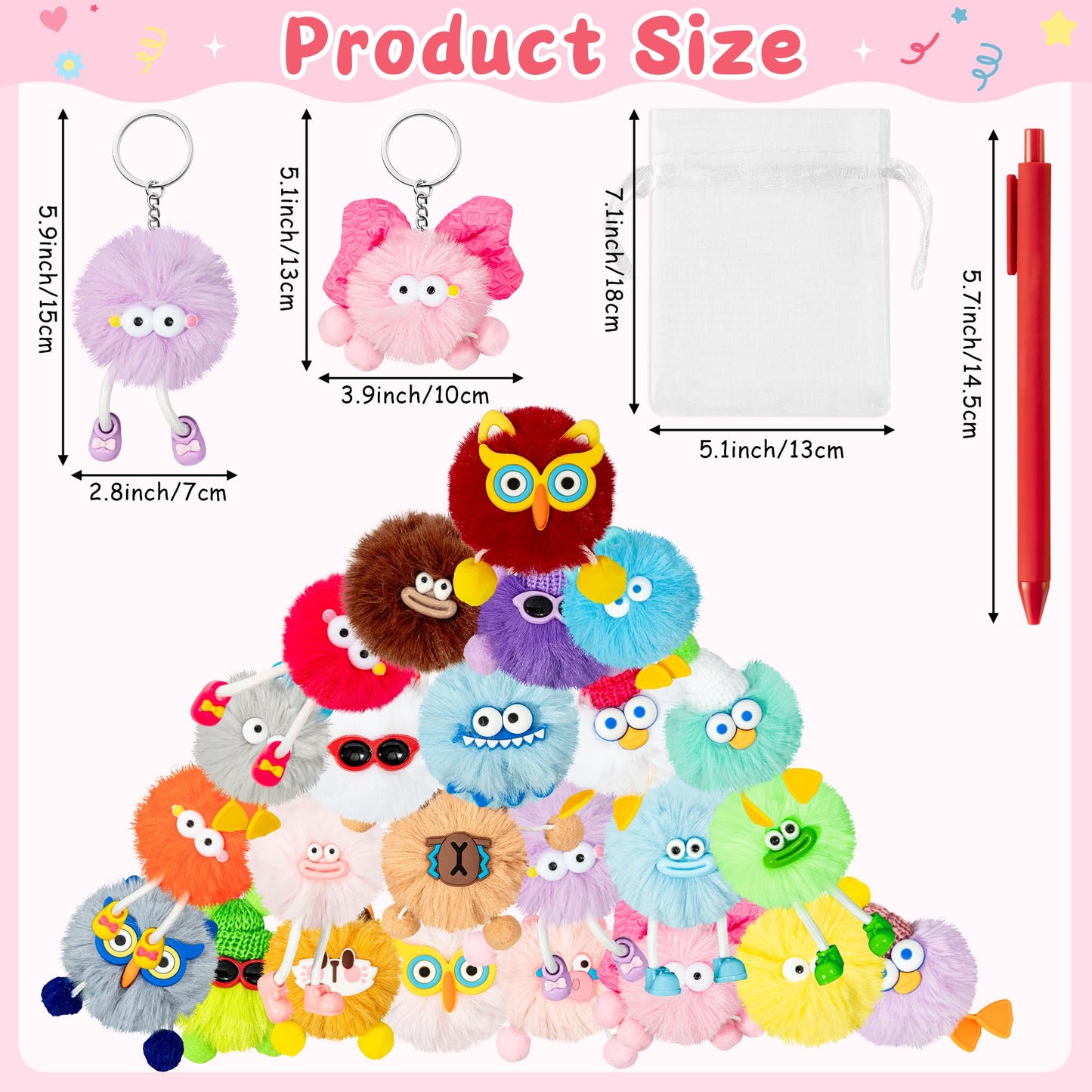LieToi Kids Keychain Pens Gift - 24 Pack Cute Key Chains Goodie Bags Holiday Party Favors Elementary Classroom Student Prizes Easter Egg Fillers Basket Stuffers Keyrings Bulk Birthday Carnival Gift