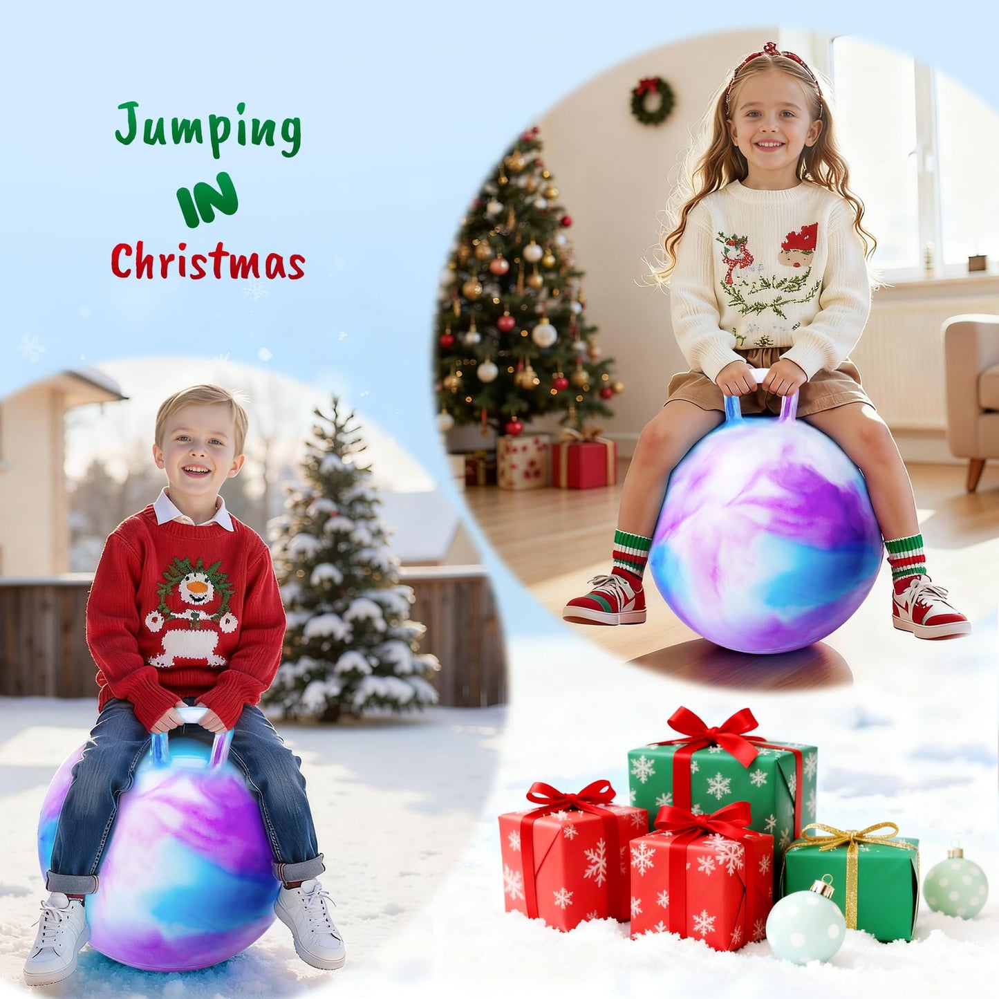 ZOOJOY Hopper Ball 2 Pack, 18 in Bouncy Ball with Handle for Kids, Clouds Girls Toys for Indoor Active Play Toys, Girls Boys Hopping Birthday Gifts for 3 4 5 6 7 8 Yr Old