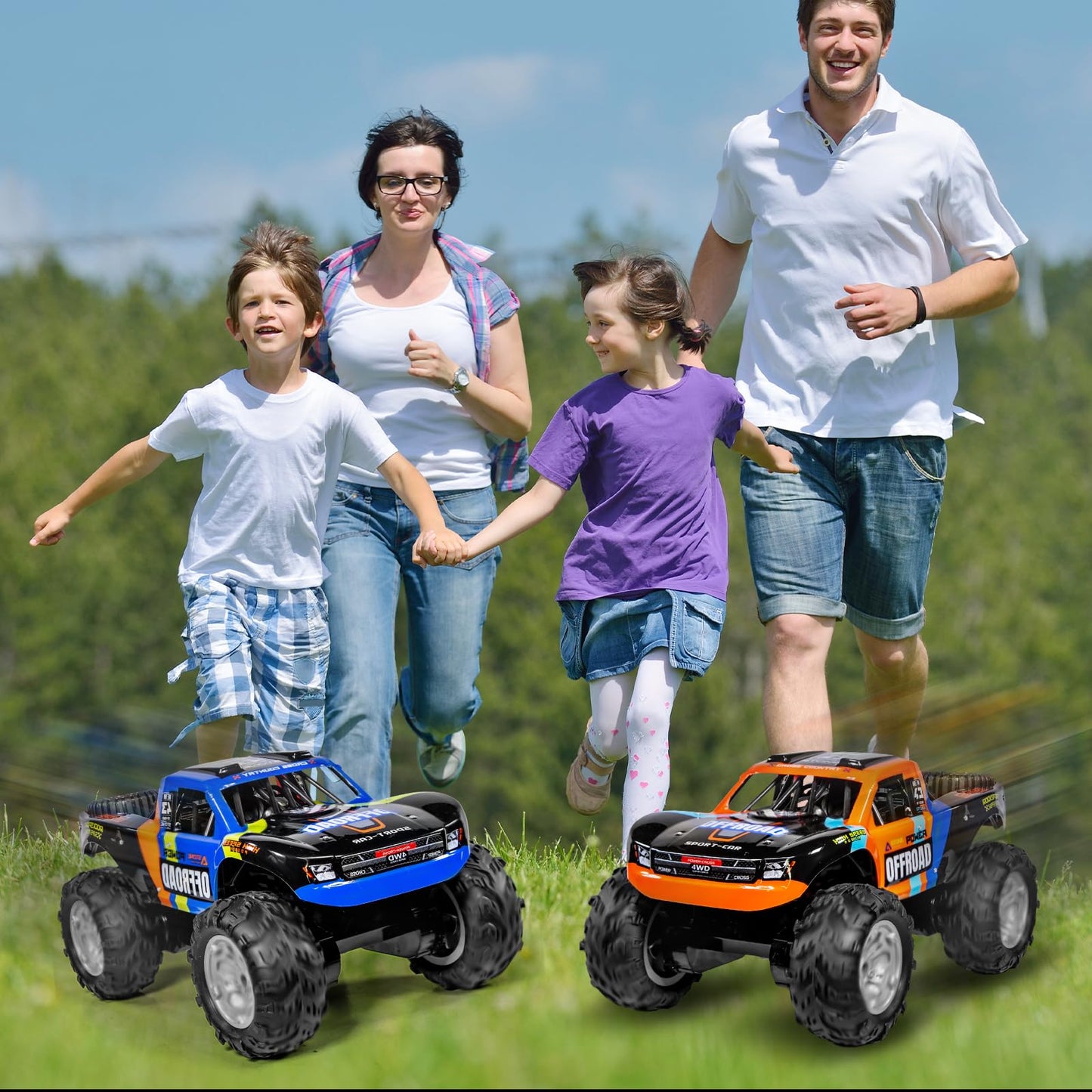 KB KAIBO Q205 1:12 Large Amphibious Remote Control Car - Waterproof RC Monster Truck with Waterproof Controller & 2 Modular Batteries for 60+ Min Play, 7.4V 4WD All Terrain Toy for Kids Adults-Blue