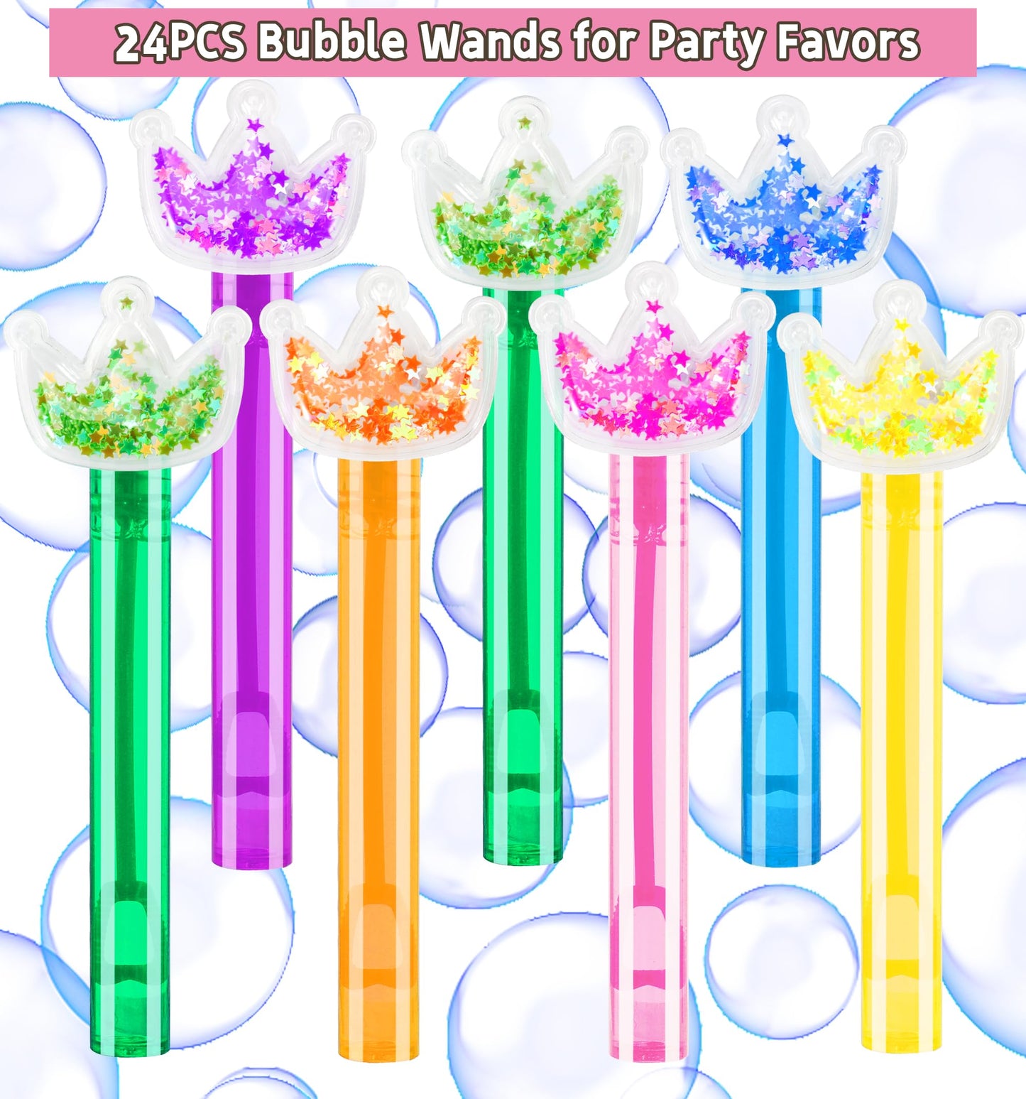24PCS Glitter Crown Bubble Wands Toys for Kids, Princess Birthday Party Favors Supplies Decorations, Classroom Prizes, Pinata Fillers, Goodie Bag Stuffers Gifts