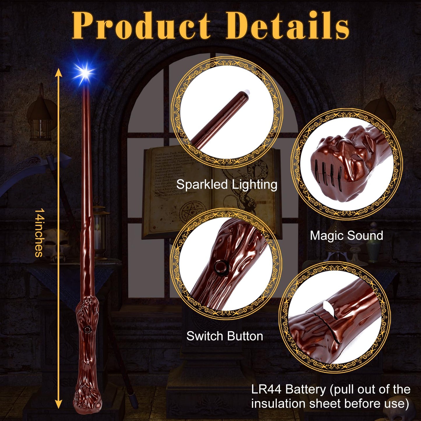 MagicRanger Light Up Wizard Magic Wands with Sound Illuminating Witch Wand Set for Kids Cosplay Birthday Party Favors, Root 2PCS