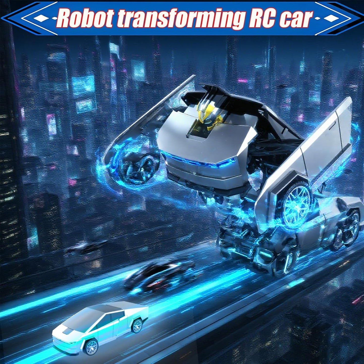 Remote Control Cyberpickup Toy Transform Robot Toy for Boys Girls 2.4Ghz RC Car 2 in 1 Transforming Truck with Light Effect 1/24 Vehicle 360° Rotation Car Birthday Charistmas Gifts for Kids