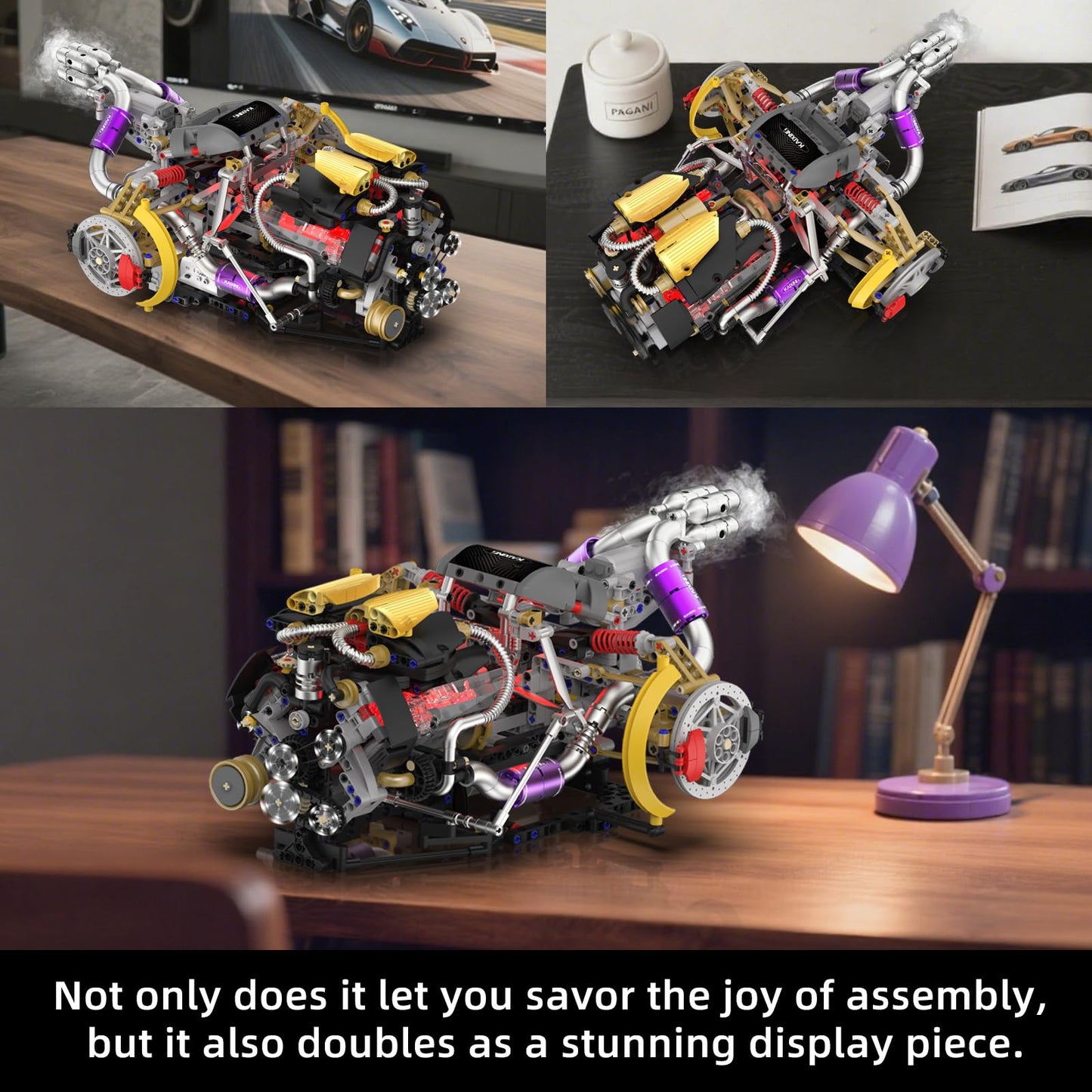 Suplanet V8 Engine Model Kit that Runs - Build Your Own Engine Building Block Set with Spray, Light & Sound Effects, STEM Engineering Toy for Adults & Kids 8-14, 1394-Piece Mechanical Building Kit