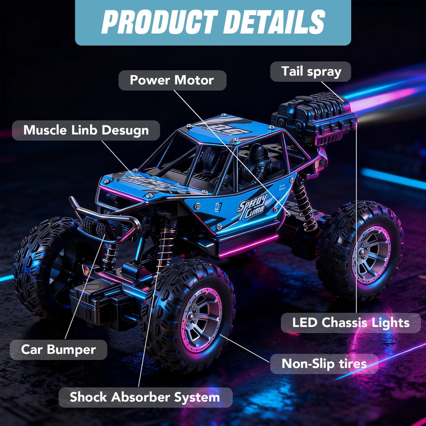 NXD RC Truck, 1:18 Remote Control Car with Spray & Light, 4WD All Terrain Off-Road Monster Truck Toys, 2.4 GHz RC Cars for Kids Age 6 7 8 9 10 11 12, Gift for Boys Girls (Red)