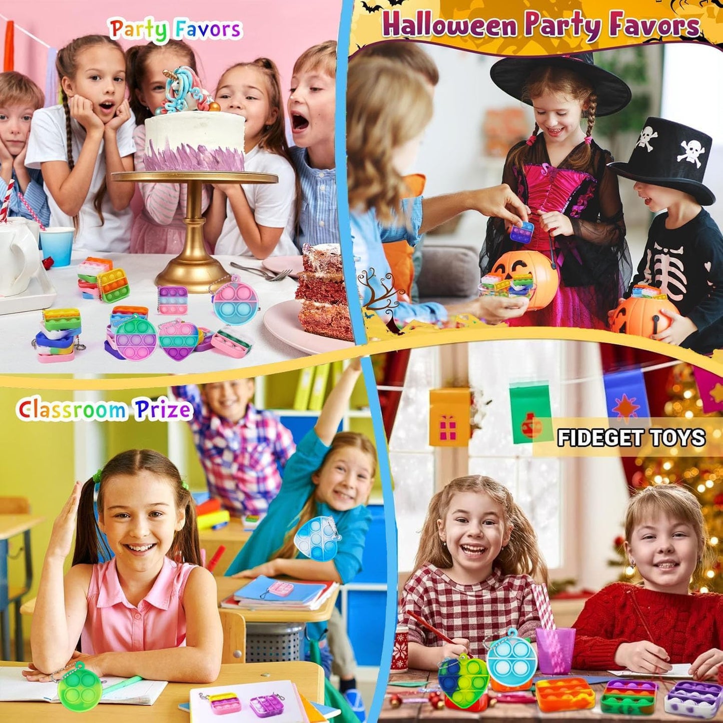 60 Pack Mini Pop Keychain Fidget Toys — Mixed Sensory Stress Relief Toy Bulk for Kids & Adults | Party Favors, Goodie Bag Stuffers, Classroom Prizes, Birthday
