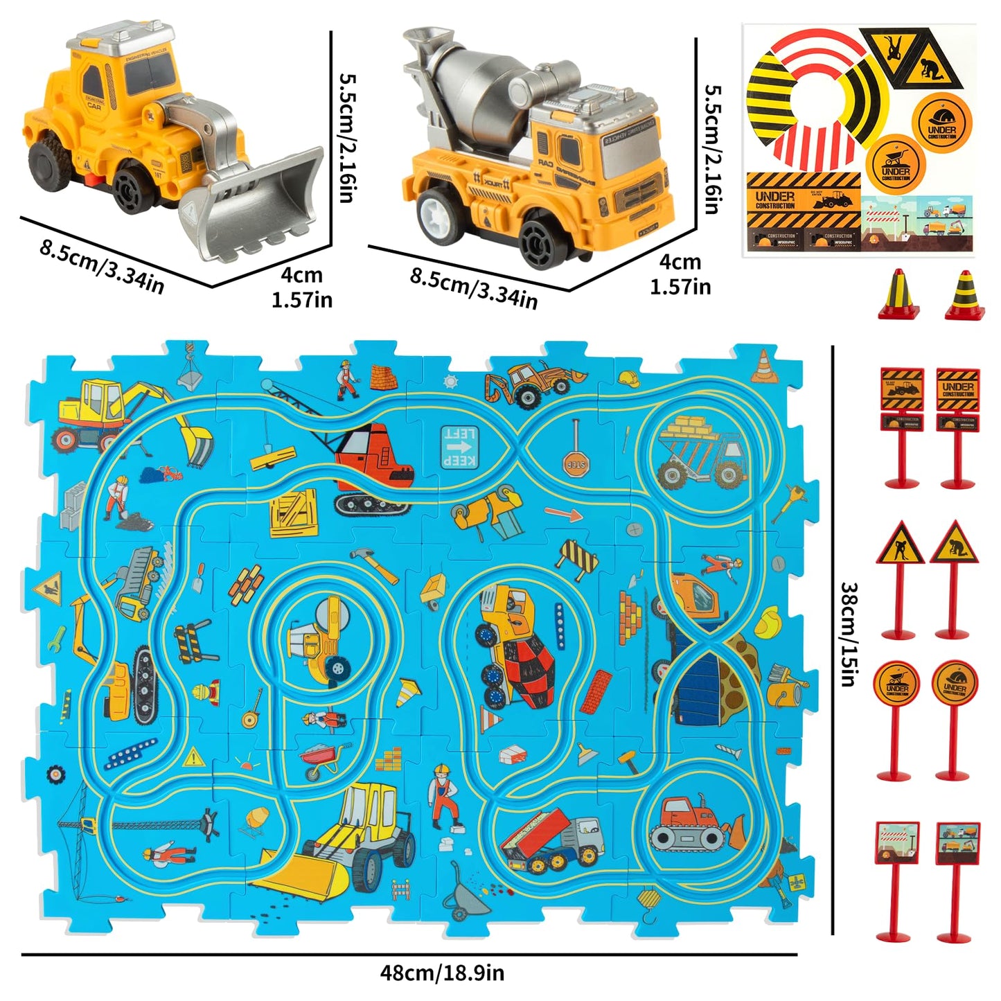 Plastic Puzzles for Kids Ages 3-5 with Toy Car Bulldozer + Cement Mixer, Toddler Puzzles Gift, Critical Thinking Educational Toys, Toys for 3 4 5 6 Year Old Boys Girls