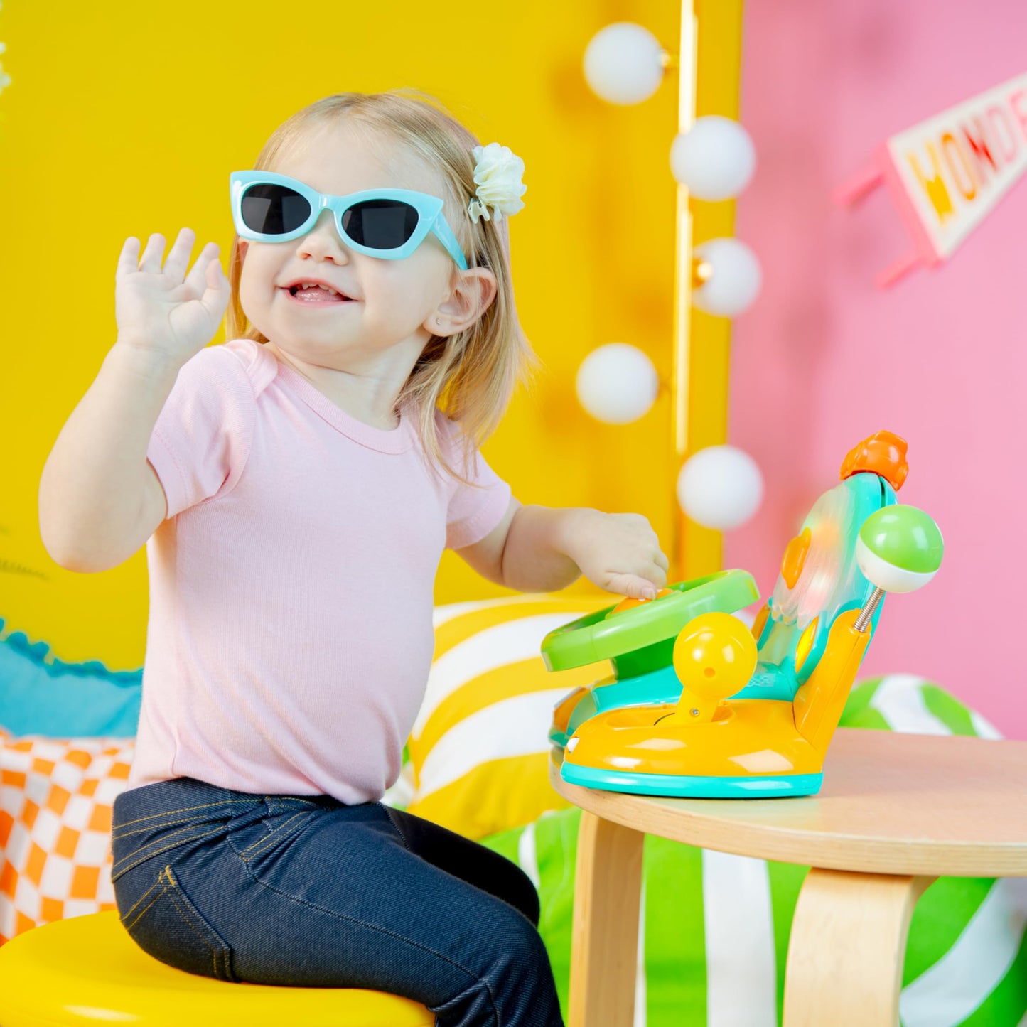 Bright Starts Lights and Colors Driver Toy Steering Wheel with Car Sounds for Pretend Play - Green, 6 Months and up