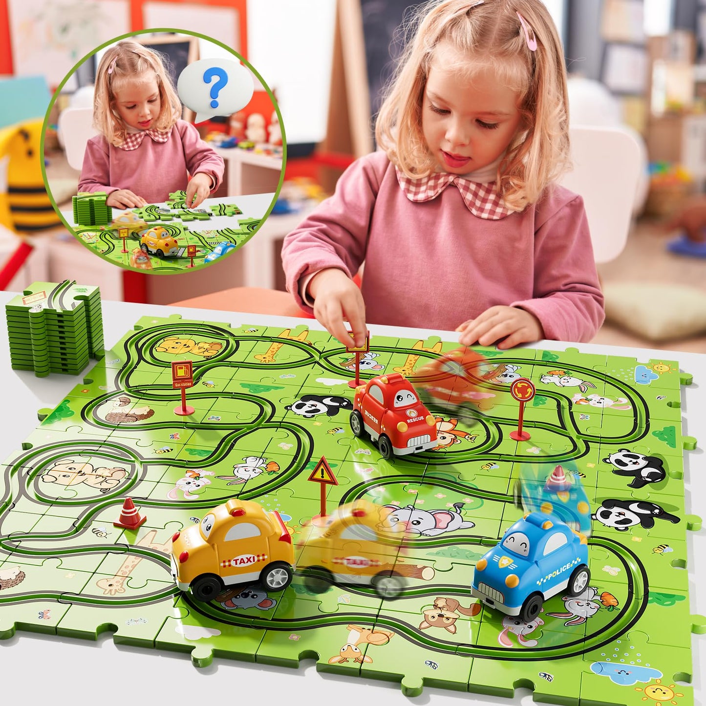 Bennol Toddler Car Toys Gifts for 2 3 4 5 Year Old Boys 73PCS Jigsaw Puzzle Race Track Car Set Toys for Kids Toddlers 1-3 2-4 3-5 4-6 Puzzle Race Car Tracks Birthday Gifts for 2 3 4 5 Year Old Boy