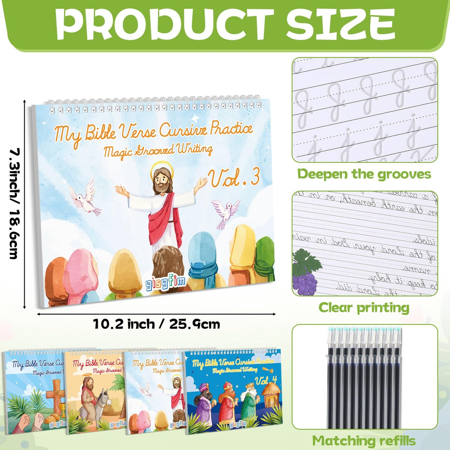 gisgfim Bible Magic Grooved Writing Practice Books for Kids Reusable Grooved Handwriting Workbooks for Kids Ages 3-8 Tracing Bible Magic Copybooks for Christian Sunday School Gifts Prizes（Cursive）