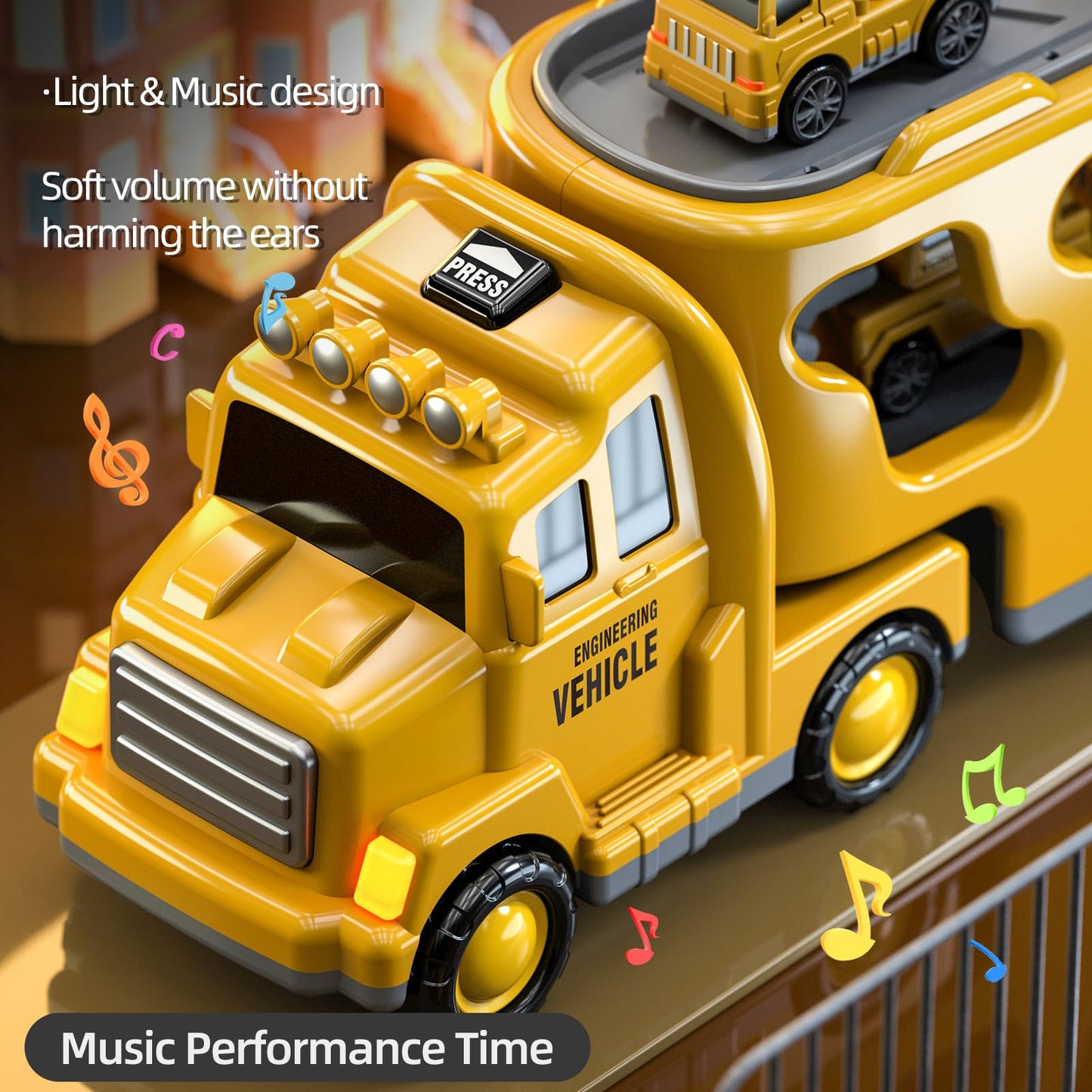 Beby Buty 5 in 1 Construction Trucks Cars Toys for Toddlers 3-5, Boy Toddler Car Truck Toys with Light Sound, Includes Crane, Mixer, Bulldozer & Excavator, Birthday Gifts Toys for 2 3 4 5 Year Boys