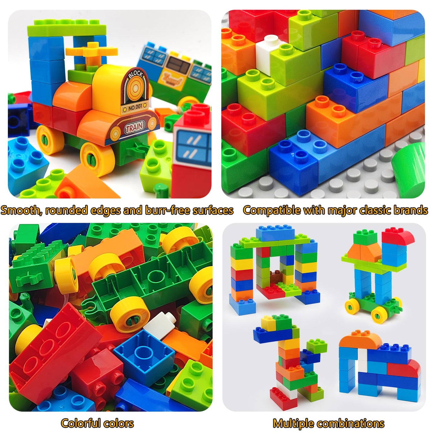 CONVENTEJOY 150 Pcs Classic Building Blocks Set for Toddlers 3-6, Large Building Bricks Train Educational Toy STEM Toys Compatible with Major Brands Gift for Kids
