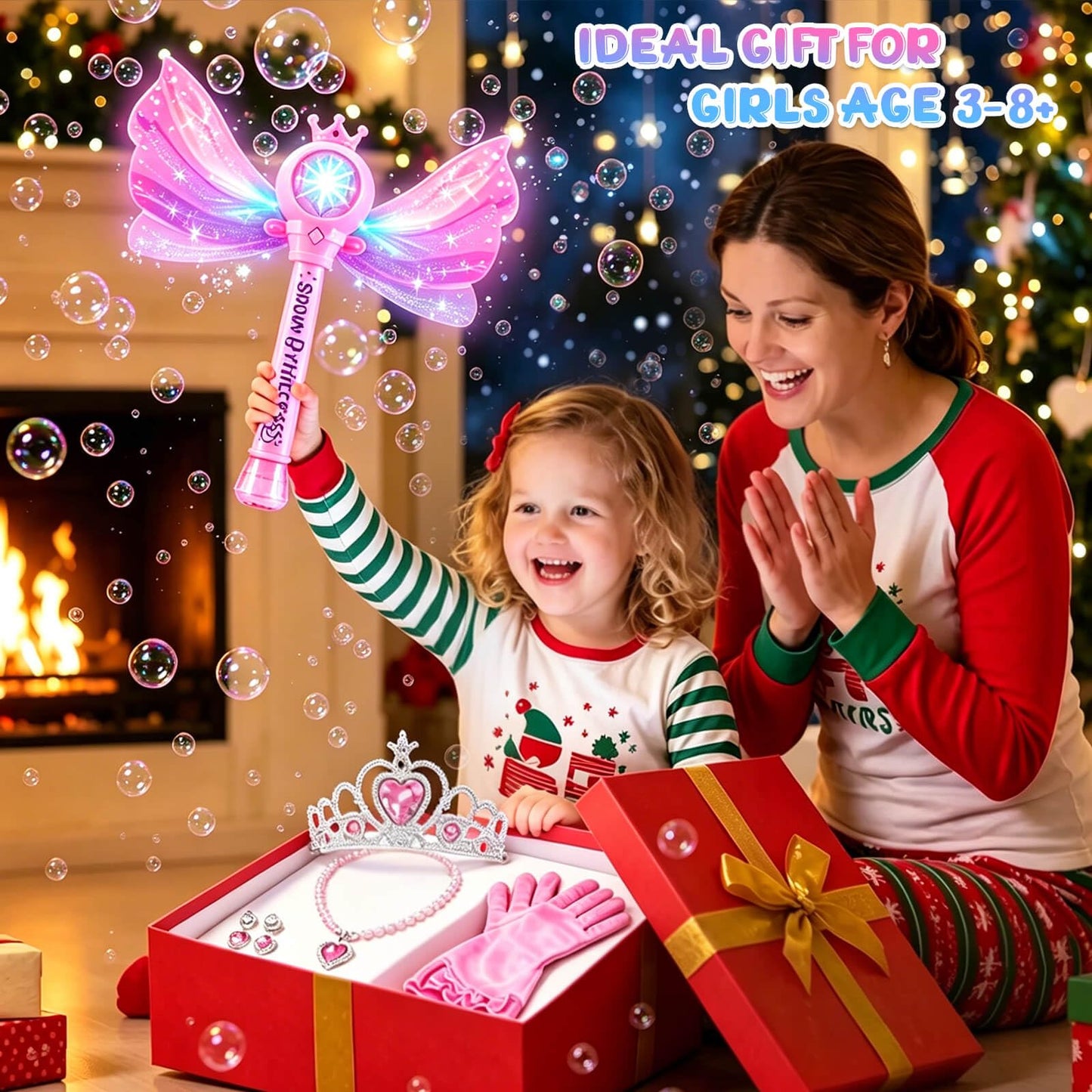 Gretex Bubble Wands for Kids Ages 3-5 Years Old: Girls Dress Up Toys Set Princess Light Up Bubble Wand, Musical Automatic Bubble Blower, Birthday Party Gift for Toddler Girls 3-8 Years Old