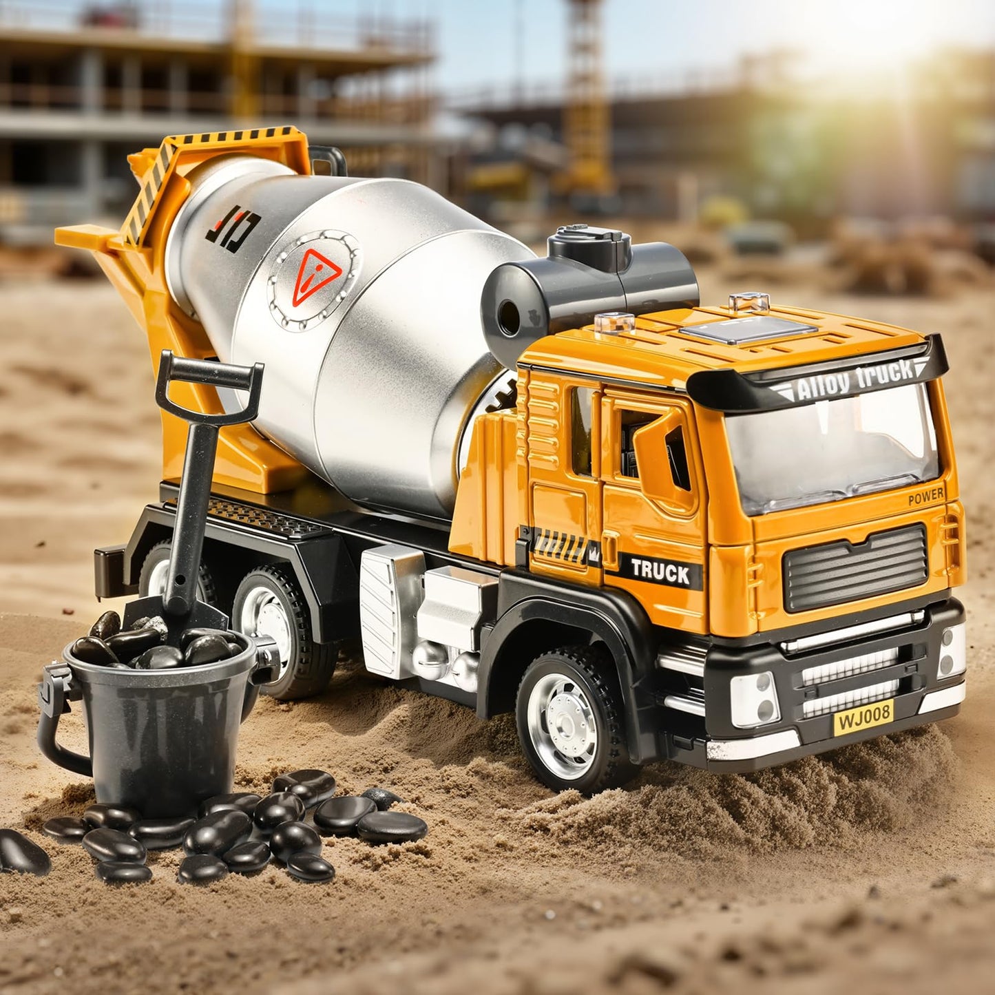 NOVAFUSION Cement Mixer Truck Toys for Boys,Cement Mixer Toy Truck Metal Diecast Cab,Pull Back Mixer Trucks Construction Trucks with Lights and Sounds,Cement Truck Toys for Boys 3-5 Year Old