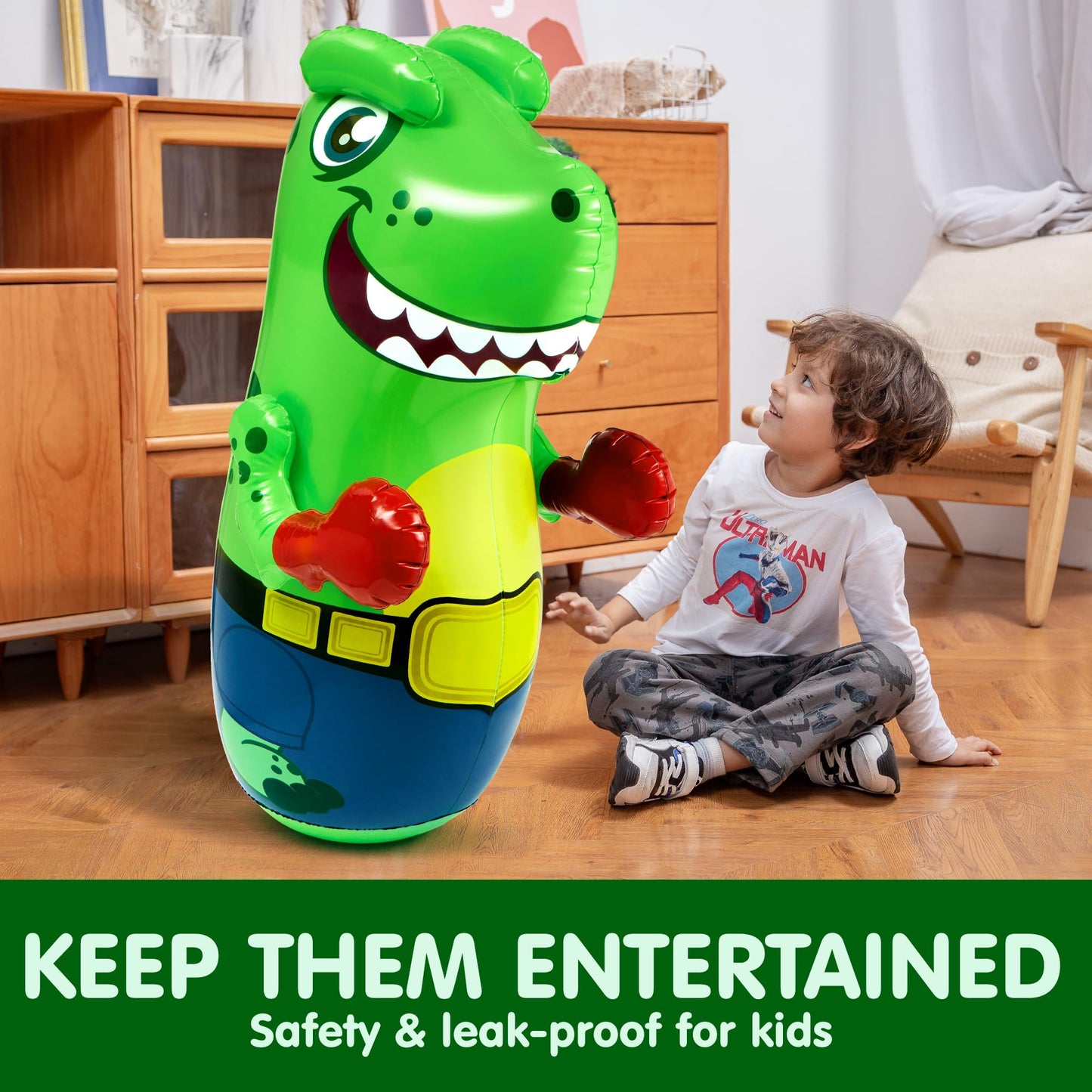 JOYIN Inflatable T.rex Dinosaur Bopper 47 Inches, Bop Bag Inflatable Punching Toy, Kids Punching Bag with Bounce-Back Action