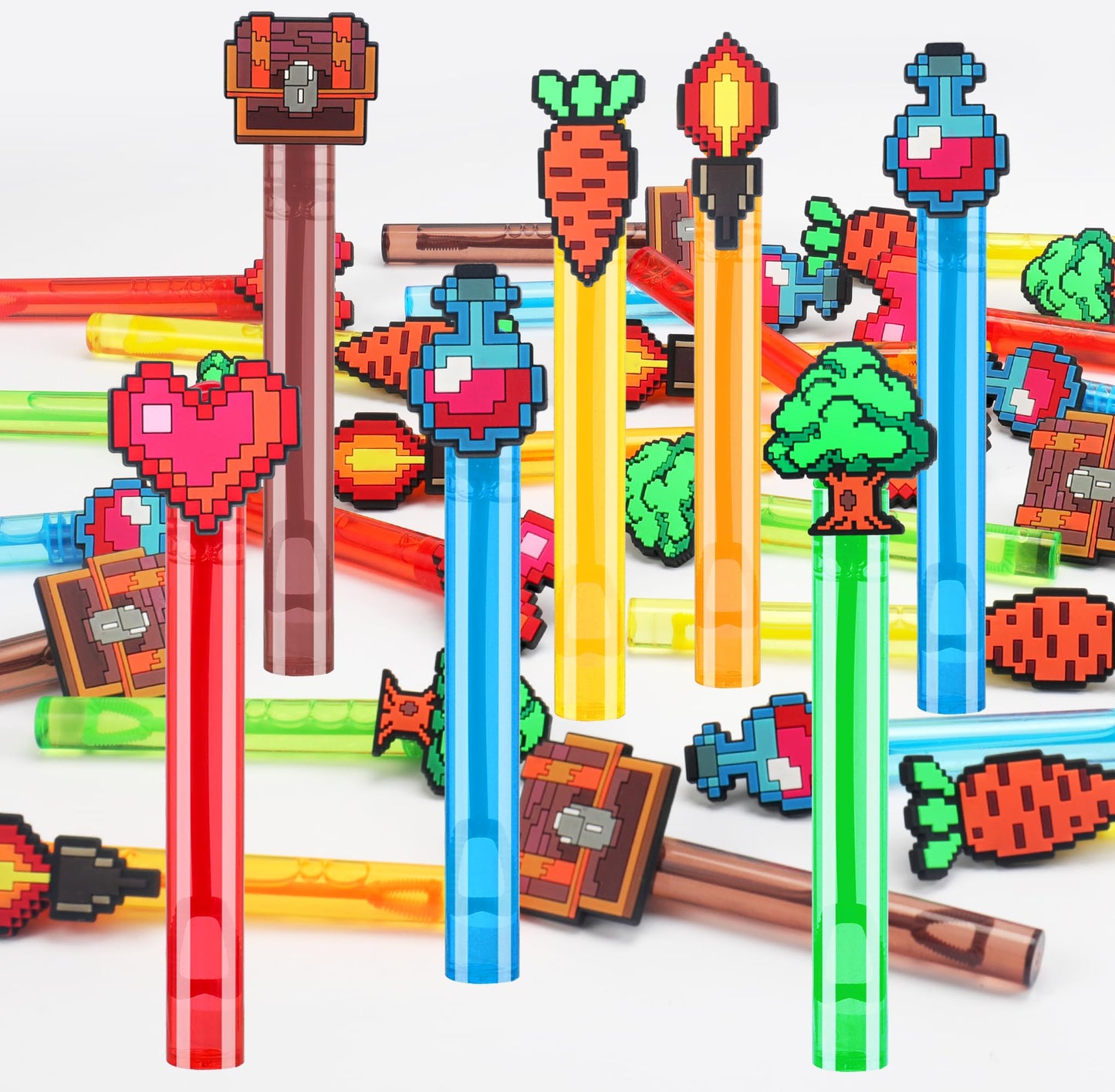 24Pcs Bubble Wands for Pixel Theme Party Favors Decorations Supplies, Goodie Bag Fillers Stuffers Exchanging Gifts Classroom Prizes