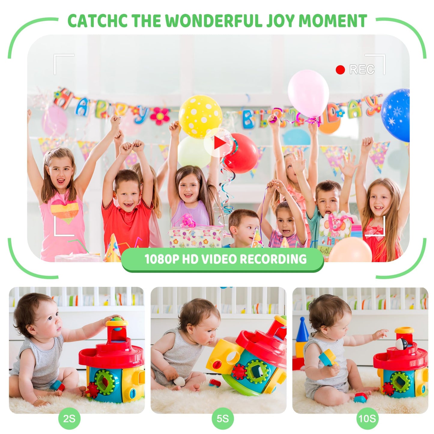 Makolle Kids Camera, Birthday Gifts for Boys and Girls Age 3-8,Video Recorder for Kids 8-12,Childrens Digital Camcorder for vlogging Portable Kids Selfie Camera with 32GB SD Card Green
