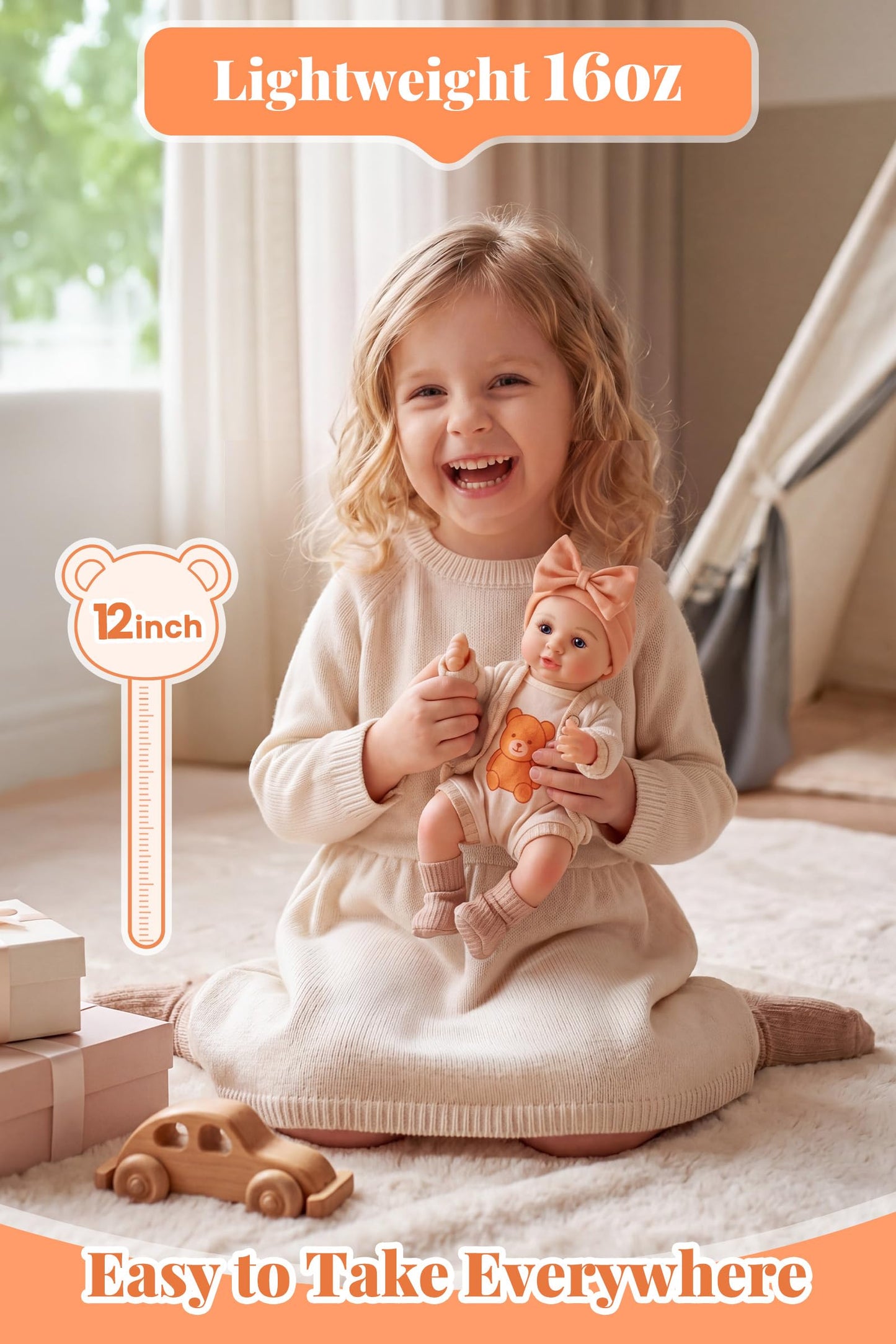 BABESIDE 12 Inch Realistic Full Vinyl Baby Doll Set, Lifelike Small Reborn Baby Doll with Clothes & Accessories, Pretend Play Baby Doll Toys for Girls Ages 3+, Ideal for Birthday
