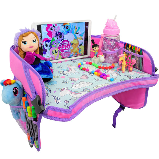 ecoZen Lifestyle Pink Toddler Lap Desk Organizer for Car and Airplane - Kids Travel Tray & Road Trip Carseat Table - Kids Travel Essentials - Car Seat Tray - Carseat Table Top for Toddler