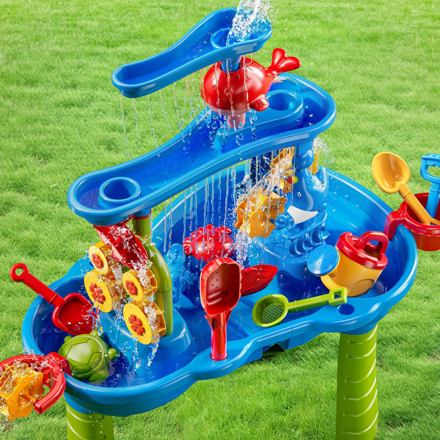 JUKUDAHU 3-Tier Water Table for Kids Ages 4-8 3-5, Sand and Water Table for Toddler with Beach Toys, Outdoor Toys Activity Sensory Play Table, Birthday Gifts for Toddlers 2 3 4 5 6 7 8 Boys Girls