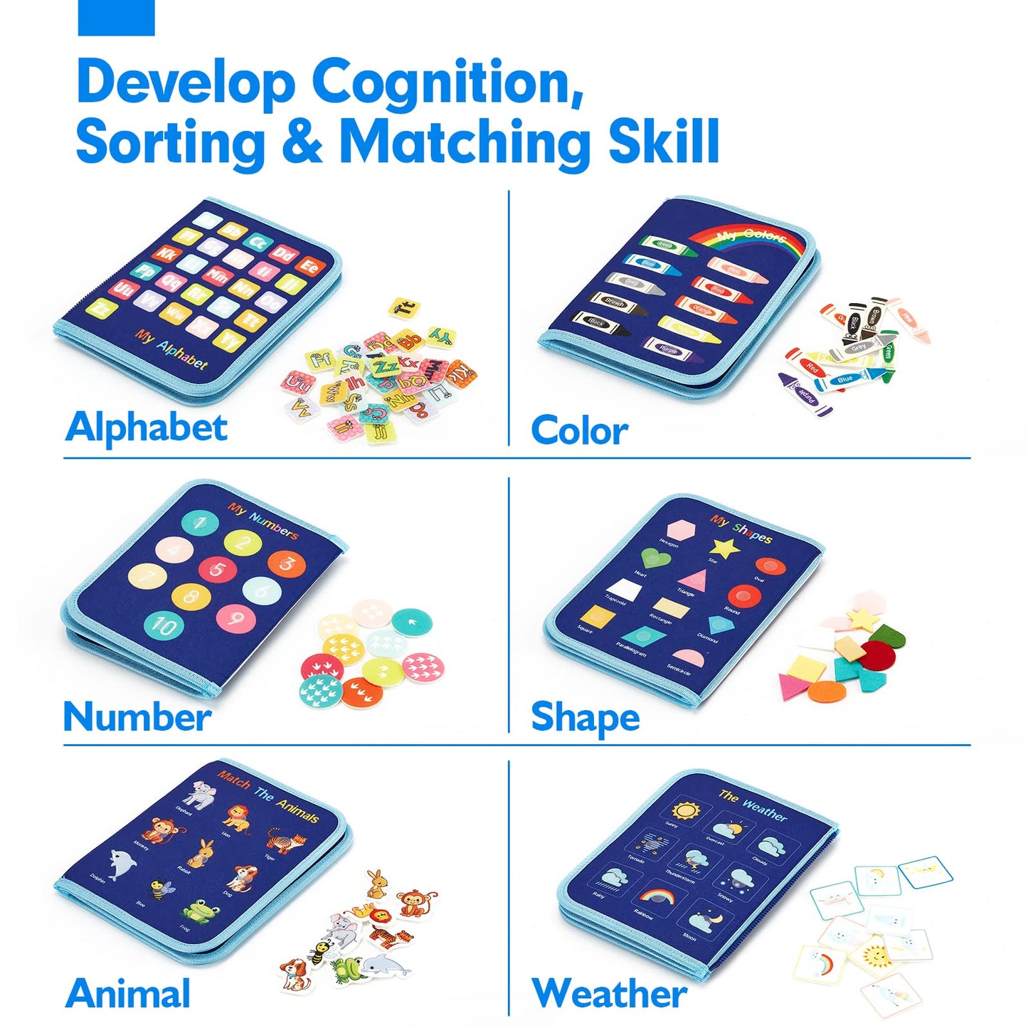 hahaland Busy Board for Toddlers - Montessori Toys Preschool Learning Activities with Life Skills, Alphabet, Number, Shape, Color, Animal, Weather - Toddler Boy Learning Educational Toys, Travel Toys