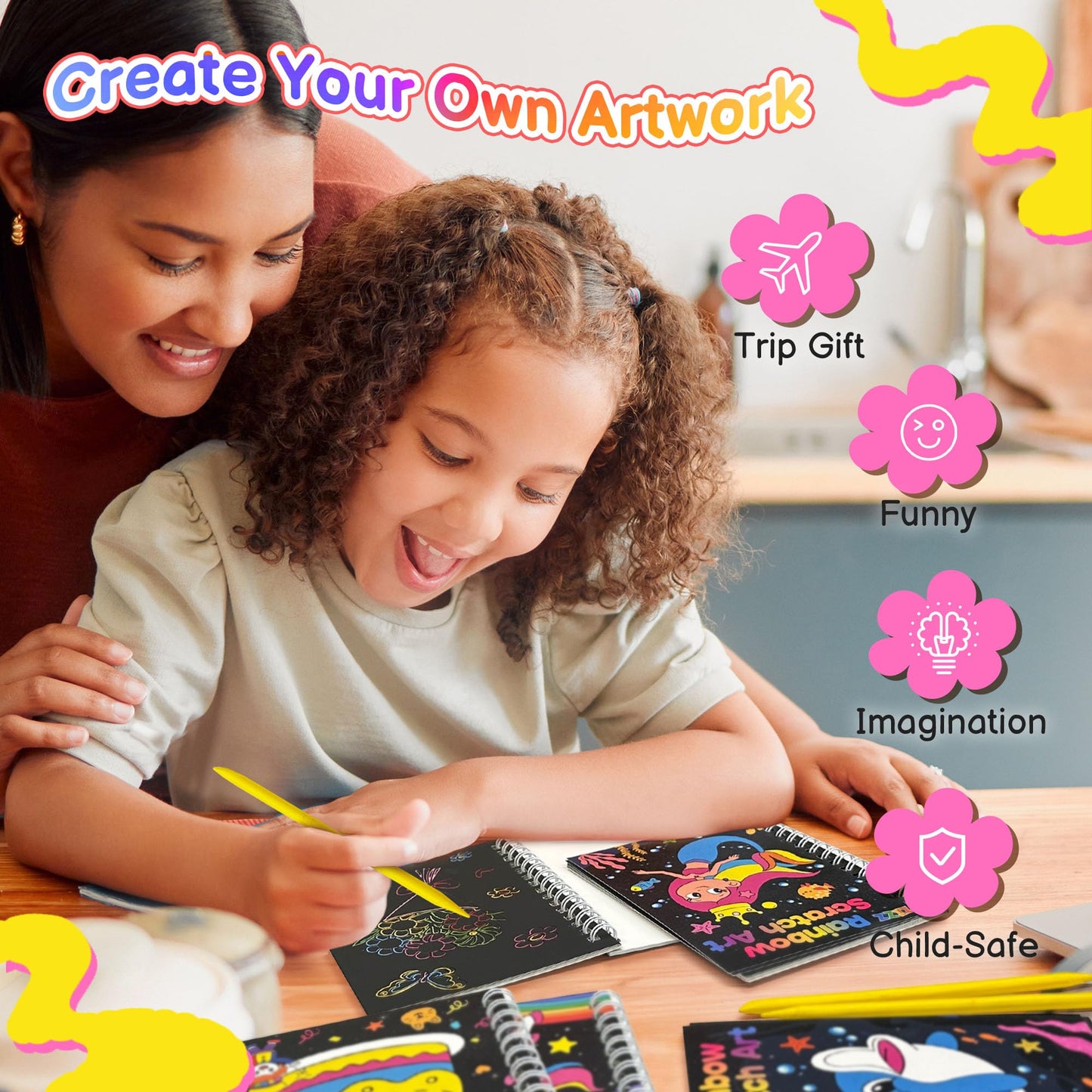 ZIZZ Scratch Art Party Favors for Kids 4-10: 24 Pack Rainbow Scratch Notebooks Gifts Kits - Mess Free Coloring Books Birthday Goodie Bags Stuffers School Classroom Travel Games for Girls Boys Toddler