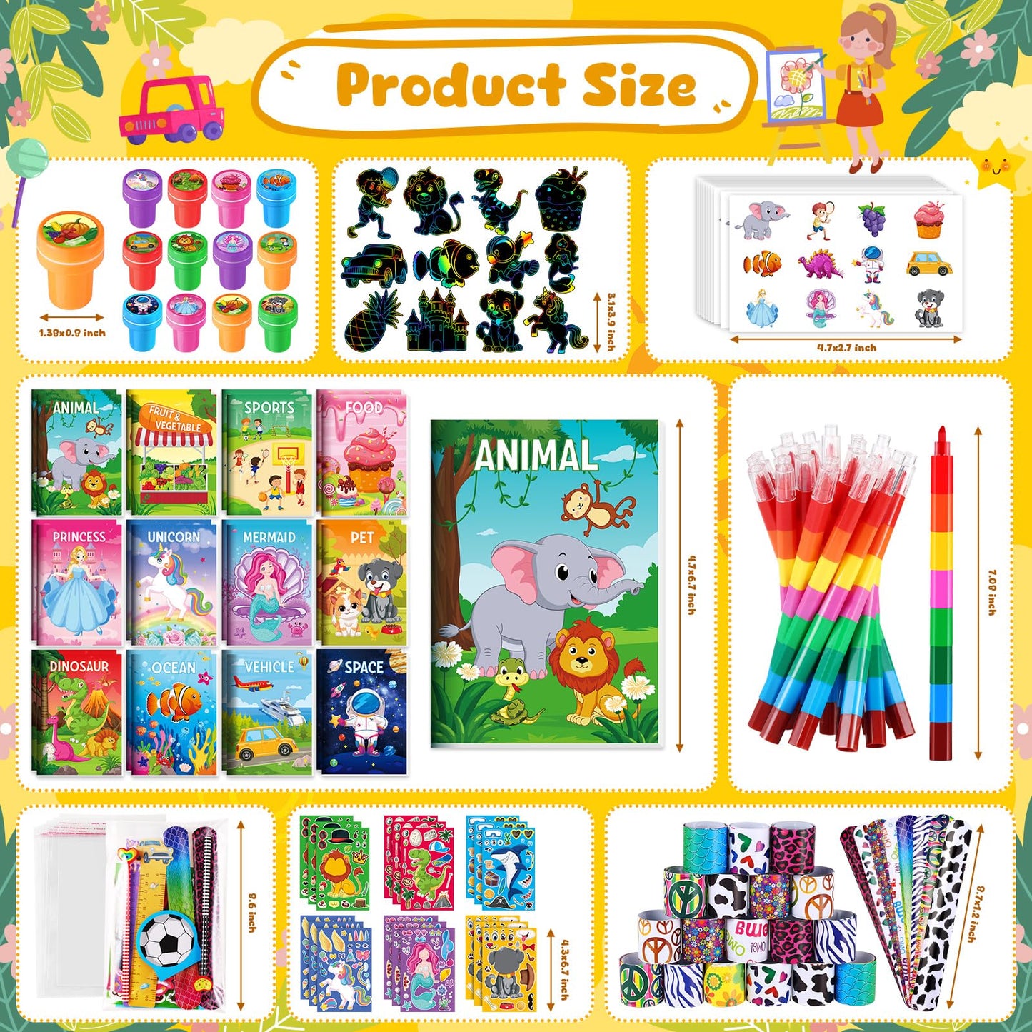 BenLouis 96Pcs Kids Party Favors Mini Coloring Books Crayon Slap Bracelets Stickers Set Bulk for Kids 4-8-12 Classroom Birthday Gifts Goodie Bags Pinata Stuffers School Rewards Crafts Supplies