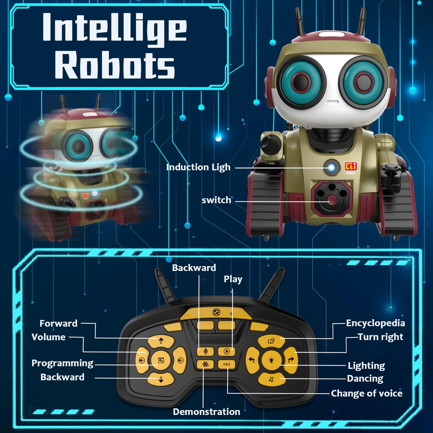 BYTEWAR Robot Toy for Kids, Rechargeable Remote Control Robot, Intelligent Programming Function, Gesture Sensing, Auto-Demonstration of Music and Dance, Fun Gift for Boys Girls(Gold)