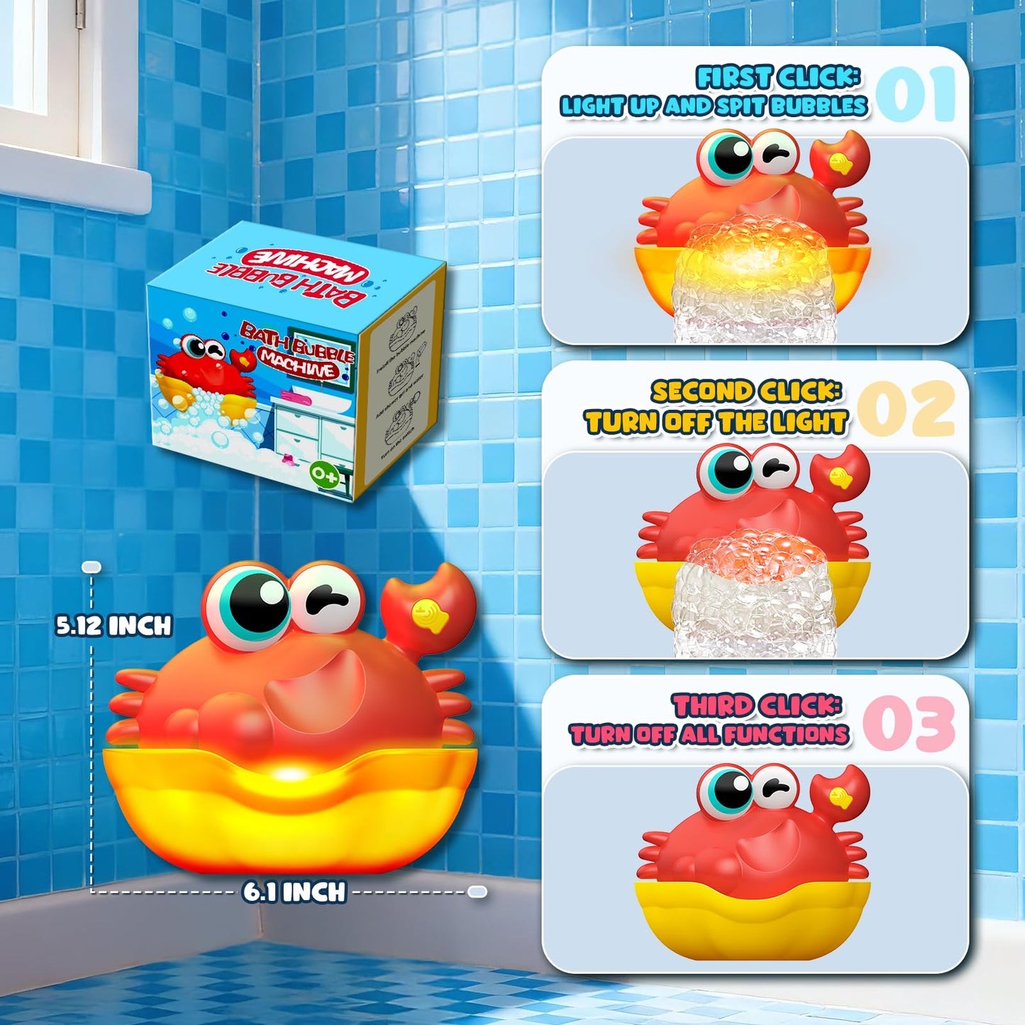 Bath Toys for Kids Ages 1-3,Light Up Baby Bath Toys Crab Bubble Maker with Colourful Light Toddler Bathtub Birthday Gifts Easter Stocking Stuffers for Boys Girls Aged 1-3 2-4 3-5
