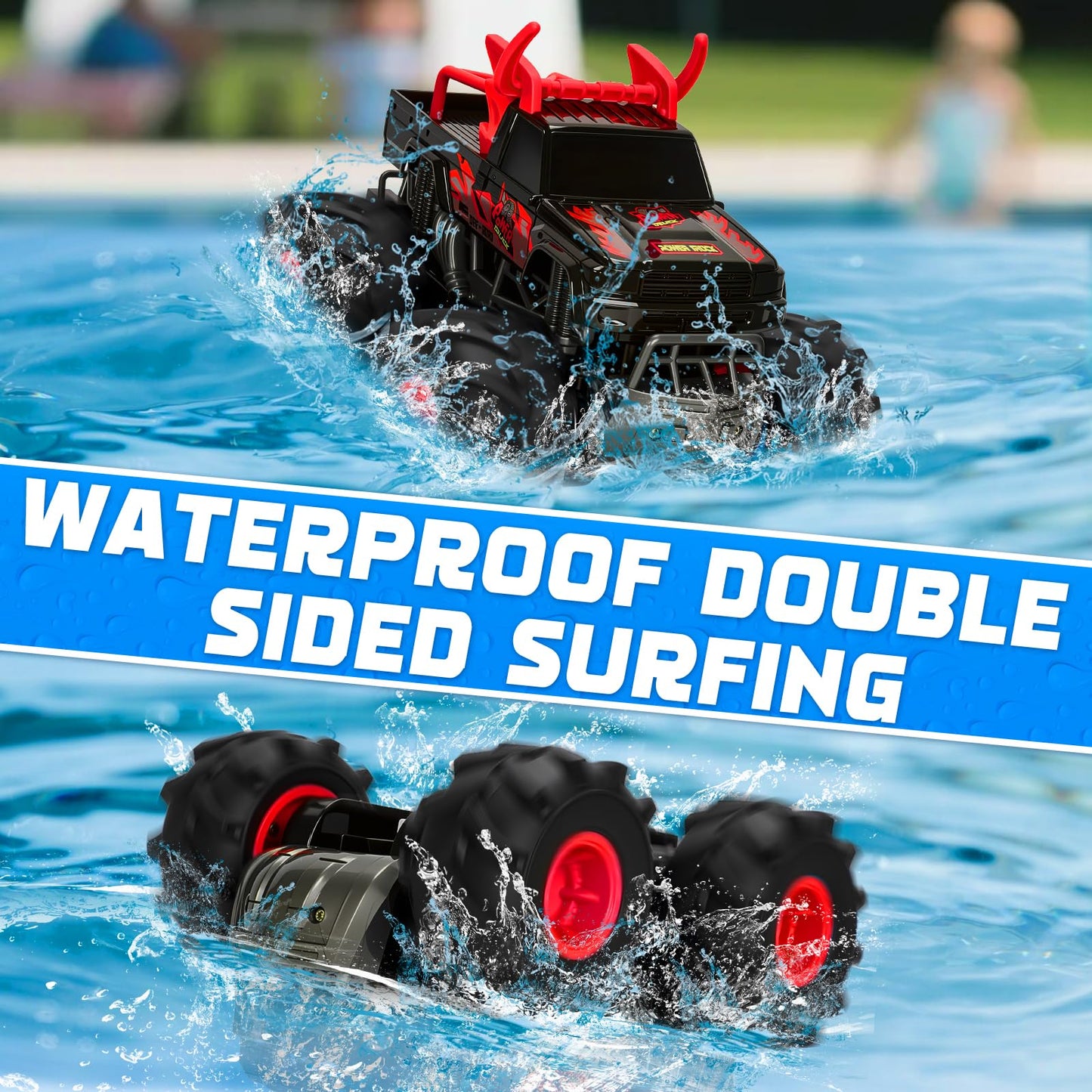 BainGesk Remote Control Monster Truck Toys, 1:16 Amphibious Waterproof RC Car, 2.4GHz 4WD All Terrain Toys with 2 Rechargeable Batteries, Off-Road Truck Gifts for 6 7 8 9 10 11 12 Year Old Boys