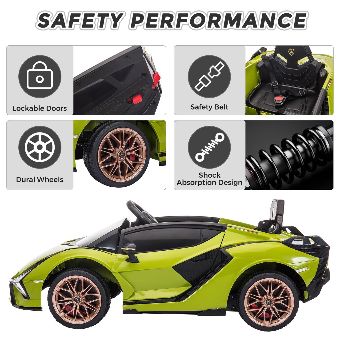 TOBBI 12V Kids Electric Ride On Car, Licensed Lamborghini SIAN Parente Remote Control Toy Toddler Battery Powered 4 Wheeler Vehicle to Drive with Safety Belt/Horn & LED Lights for Children 1-6-Green