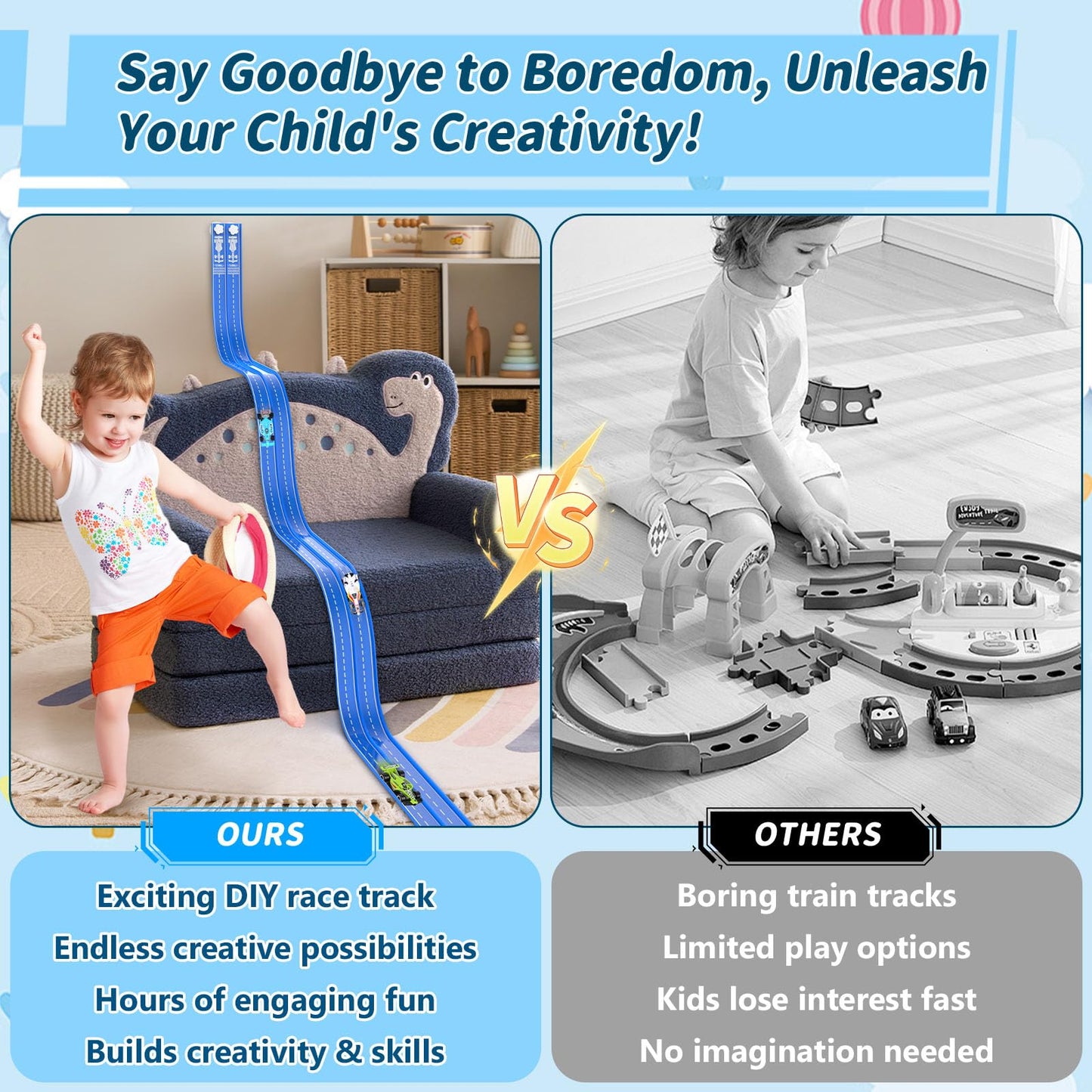 20Ft Flexible Race Track, Slot Car Race Track Set for Kids Ages 3+, Dual Racing Game 2 High-Speed Cars 1/64 Scale, w/8 Suction Cups, 4 Alloy Cars– Ideal Easter Birthday Gift for Boys & Girls (Blue)