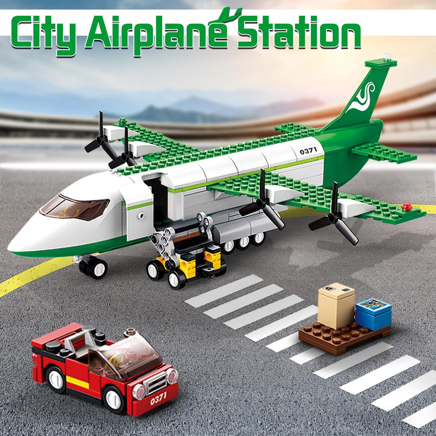 BDXEJV City Cargo Plane Building Set, Plane City Kits Building Blocks with Car, Luggage Tray, Movable Stairs, Compatible with Lego Plane Airport, Airplane Model Toys Gifts for Adults Boys Girls 6-12