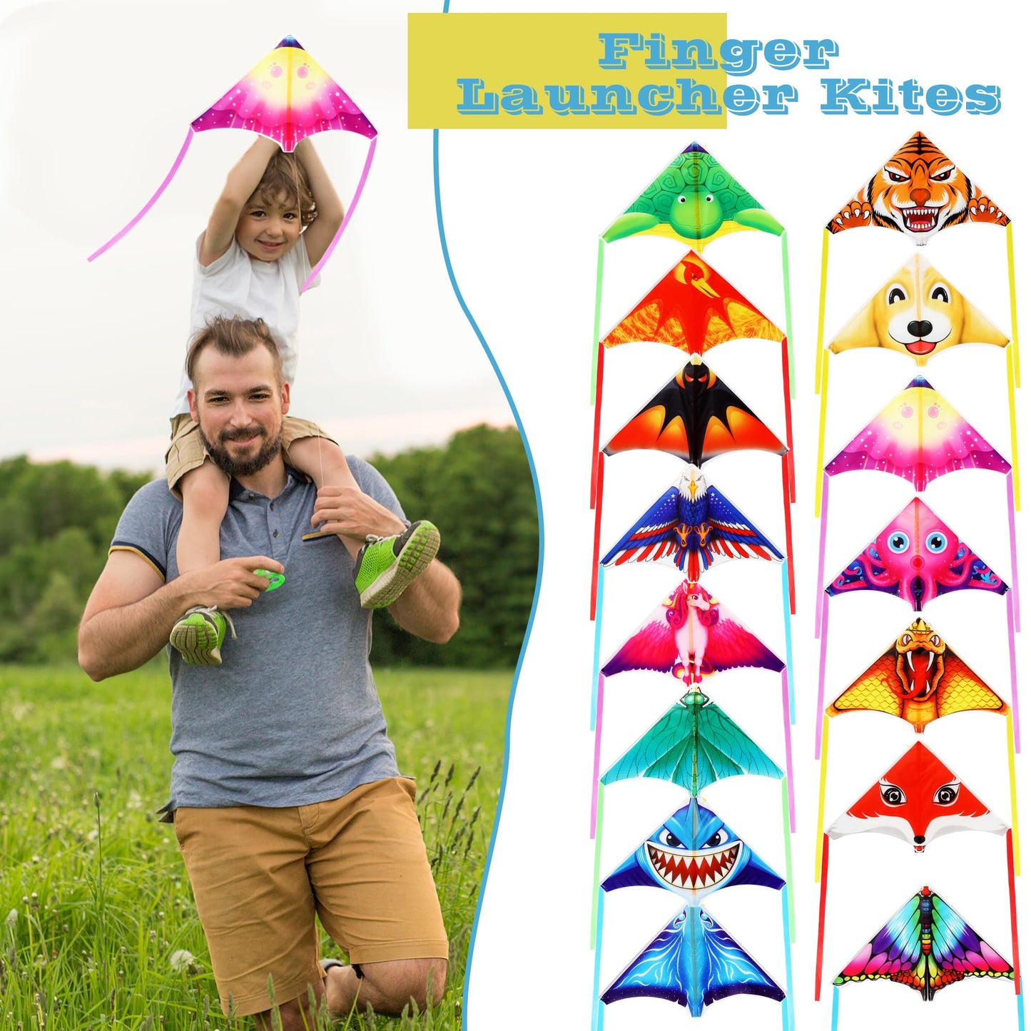 Hoarost 15 Pcs Mini Finger Launcher Kites with Animal Patterns Small Ejection Slingshot Kite Outdoor Flying Toys for Park Backyard Beach Game