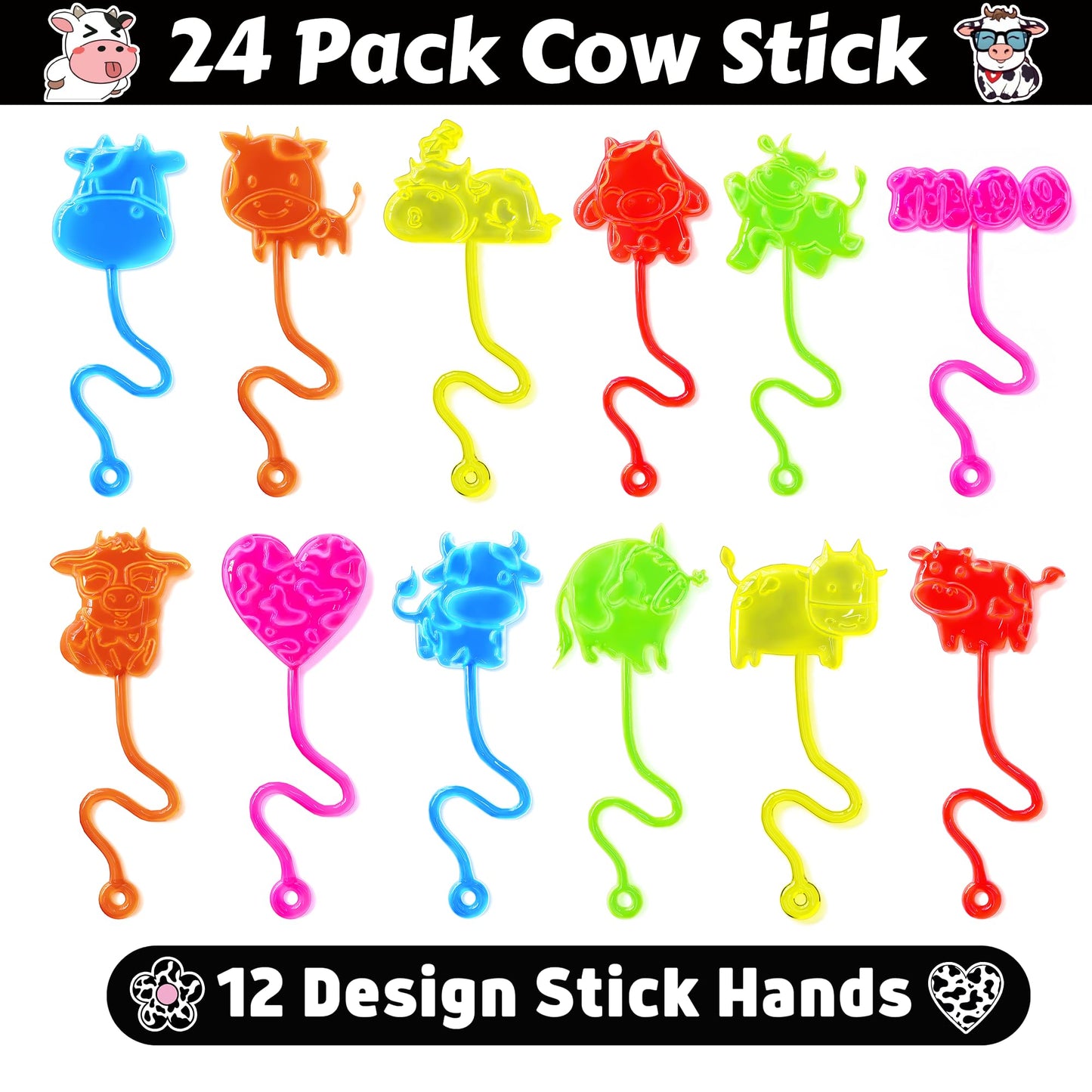 48PCS Cow Party Favors - 24PCS Cow Temporary Tattoos & 24PCS Cow Stick Hands Party Favors - Perfect Birthday Favors, Goodie Bag Stuffers, Treasure Box Toys, Classroom Prizes, and Student Gifts
