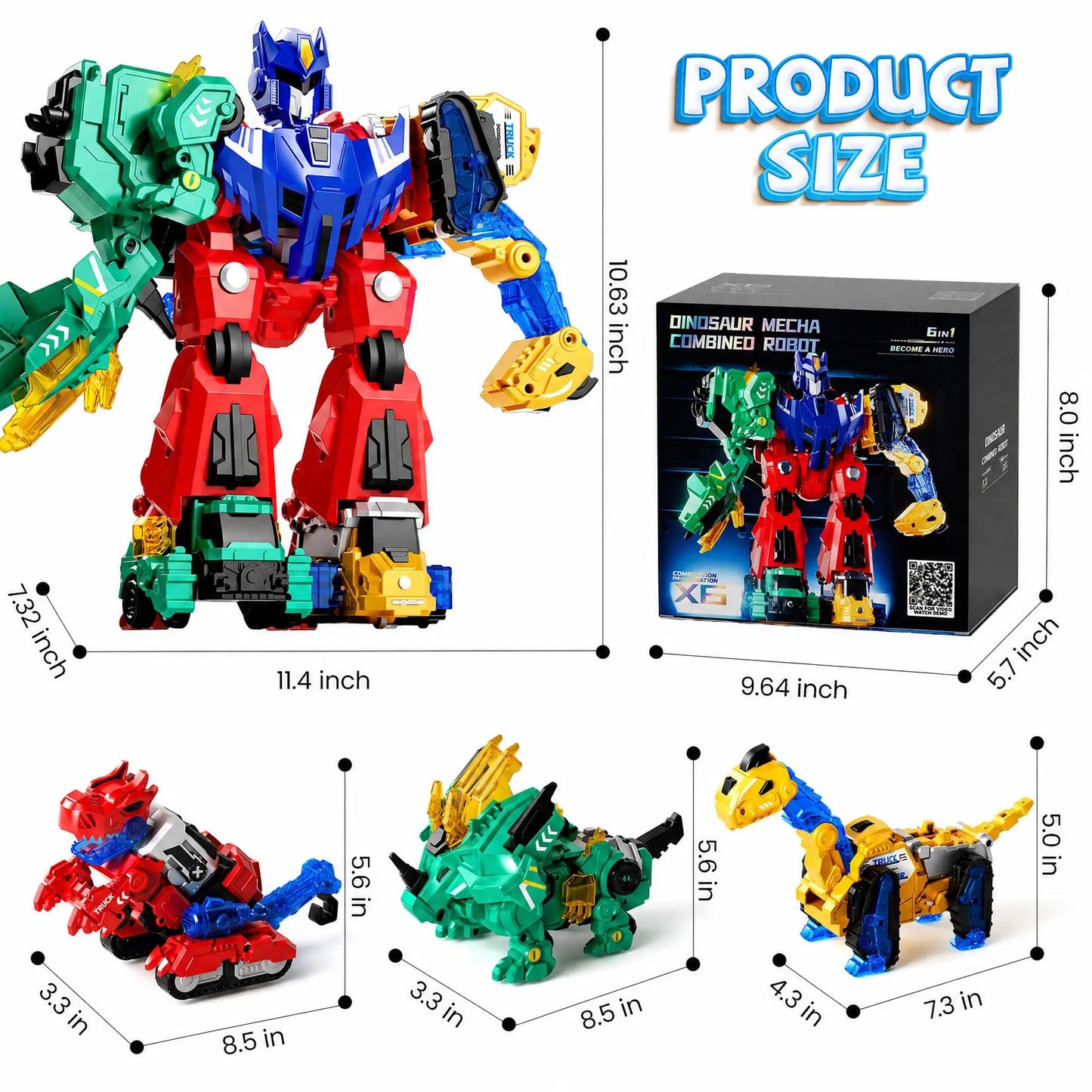 Dimoarch Magnetic Dinosaur Transforming Robot Toys, 6-in-1 Dino Construction Trucks for Kids, Magnetic Car Toys for Boys Girls Age 3 4 5 6 7 8, STEM Educational Christmas Building Gift