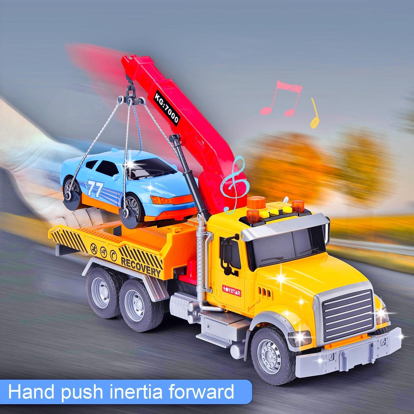 DDZOOU Kids Tow Truck with Car Toys for Boys Ages 4-7, Large Tow Truck Toys with Working Hook Lights and Music Rescue Toys for Kids 8-12 Birthdays