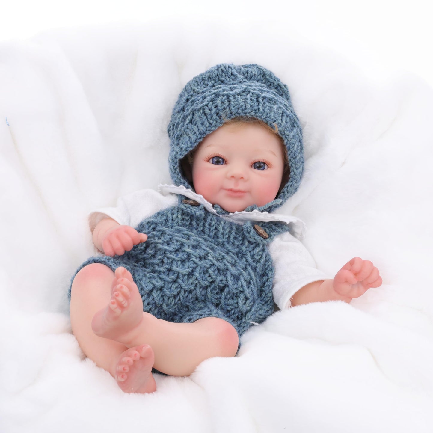 Cloveray 16 Inch Full Silicone Baby Doll with Rooted Hair, Soft Realistic Open Eyes Newborn Doll with 2 Outfits, Blanket, Pacifier, Diaper & Bottle, Comfort Doll Gift for Kids