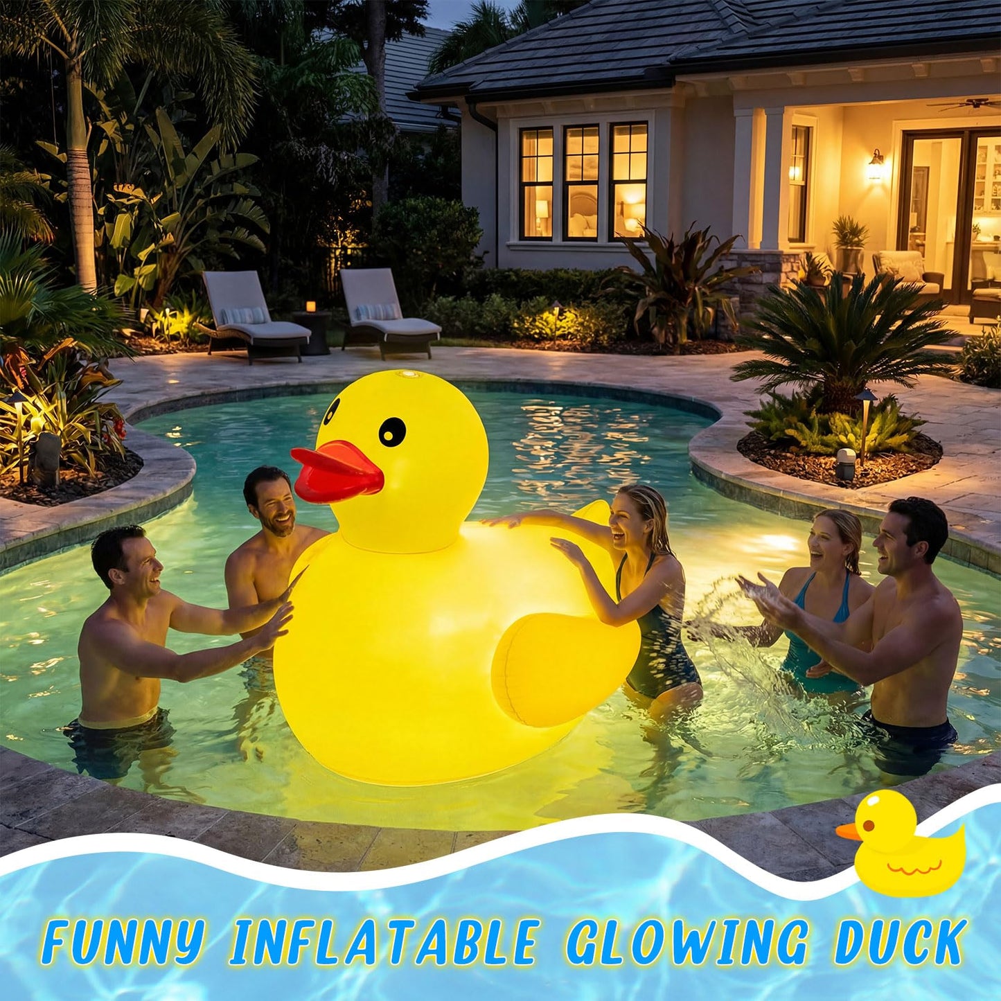 Hungdao 4 Feet Giant Inflatable Duck Pool Float with LED Lights, Light up Blow up Duck Pool Floatie for Adults Teens, Glow in The Dark Summer Holiday Party Decoration Outdoor Yard Lawn(1 Pack)