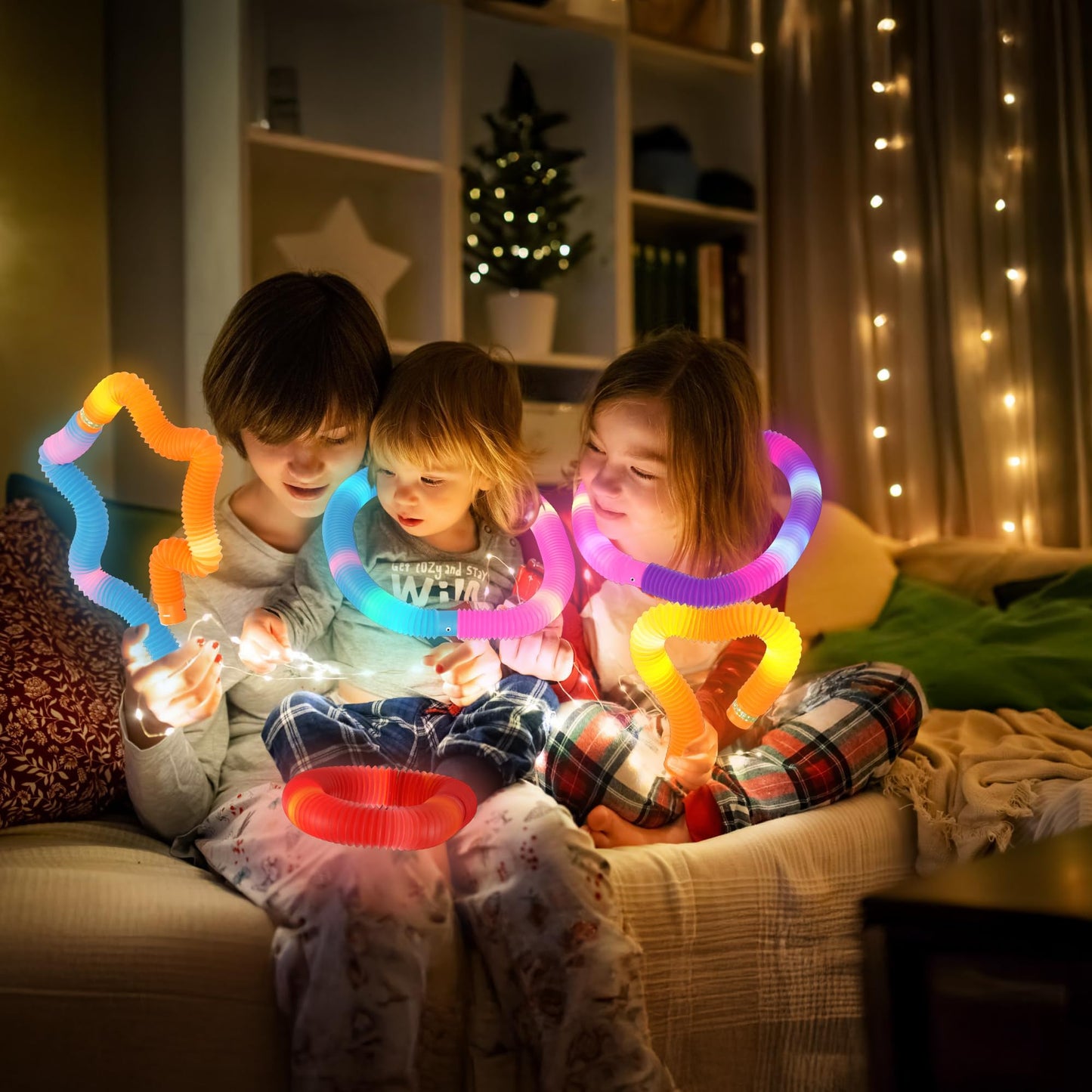 48 PCS HAMIMOS Light Up Pop Tubes Glow Sticks, Christmas Halloween Light Toys Party Decorations Supplies Favors for Kids, Sensory Toys Toddler Learning Activities for Boys Girls