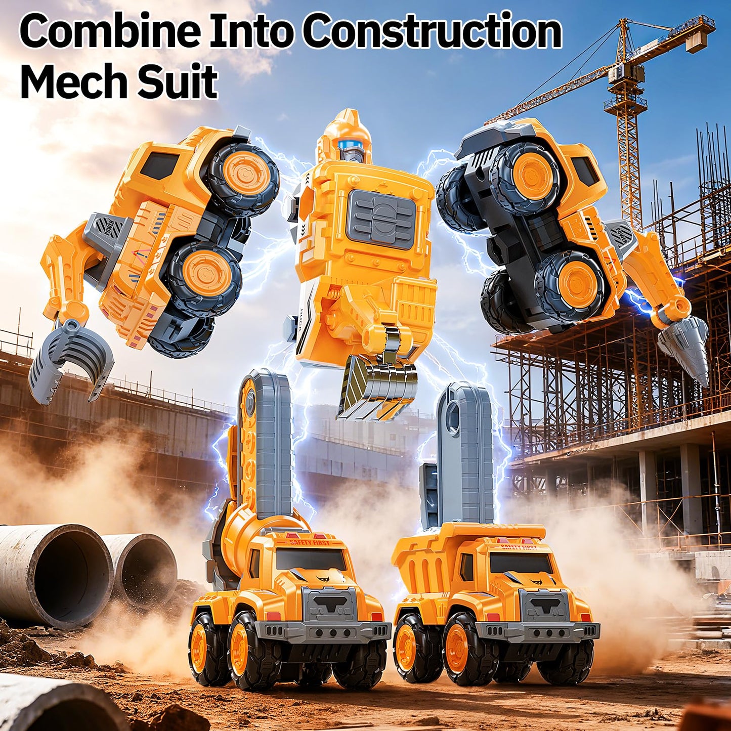 KIZONLY Transform Toys for Boys 4-6, 5 in 1 Take Apart Toys for Boys 3-5, Construction Excavator Transform Assembling Robot Toy for Kids, Educational Birthday Gift for 4 5 6 7 8 Year Old Boy Girls