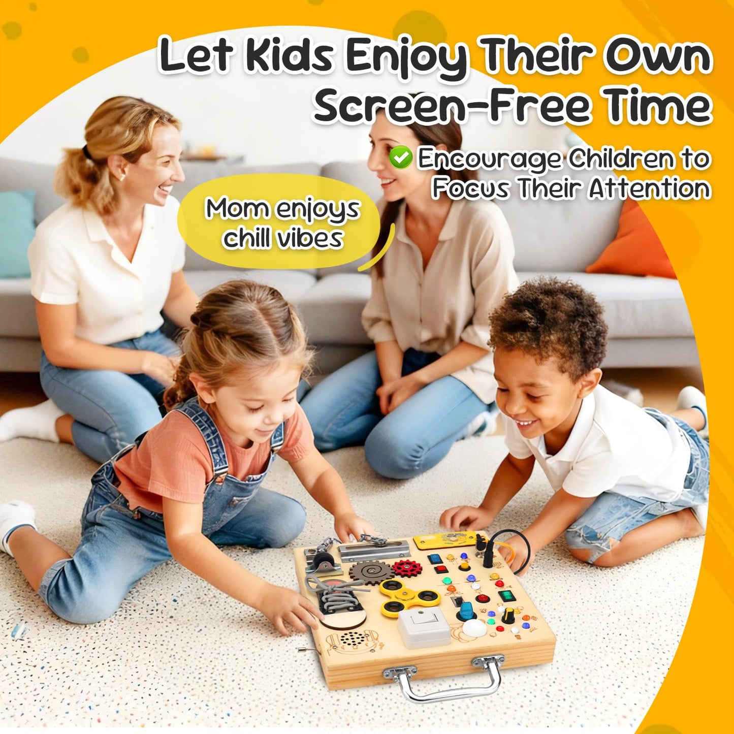 Wooden Busy Board with LED Light Montessori Baby Learning Toys for Toddlers , Sensory Activity Board, Travel Educational Toys, Boy & Girl Birthday Gift (Silver Handle)