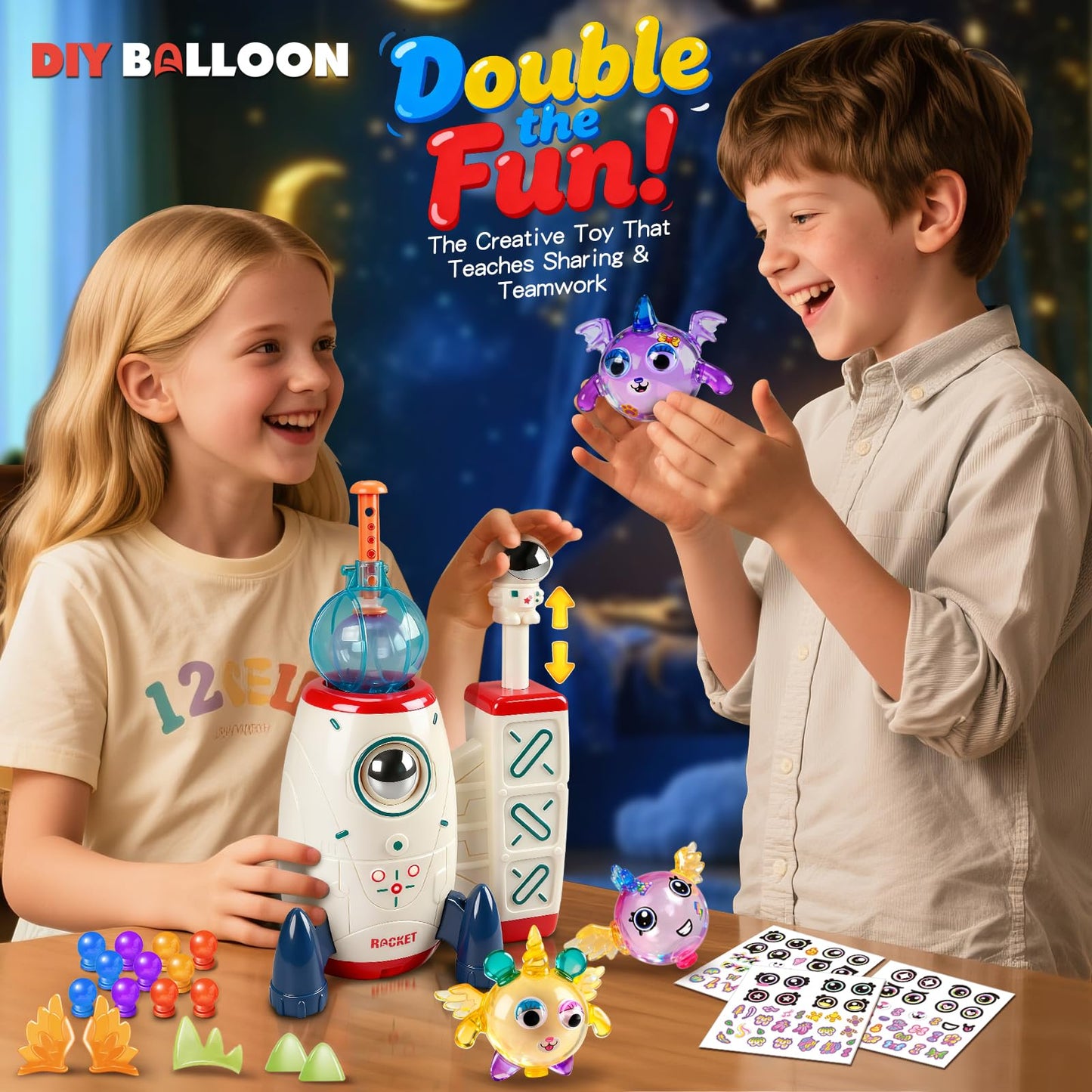 DIY Balloon Animal Craft Kit, Sticker Maker for Kids, Decorated Balloons Toy, Rocket Air Pump Fun with Balloon Monster Pals,Birthday Gifts for Girls Boys,Christmas Craft Kits for Kids