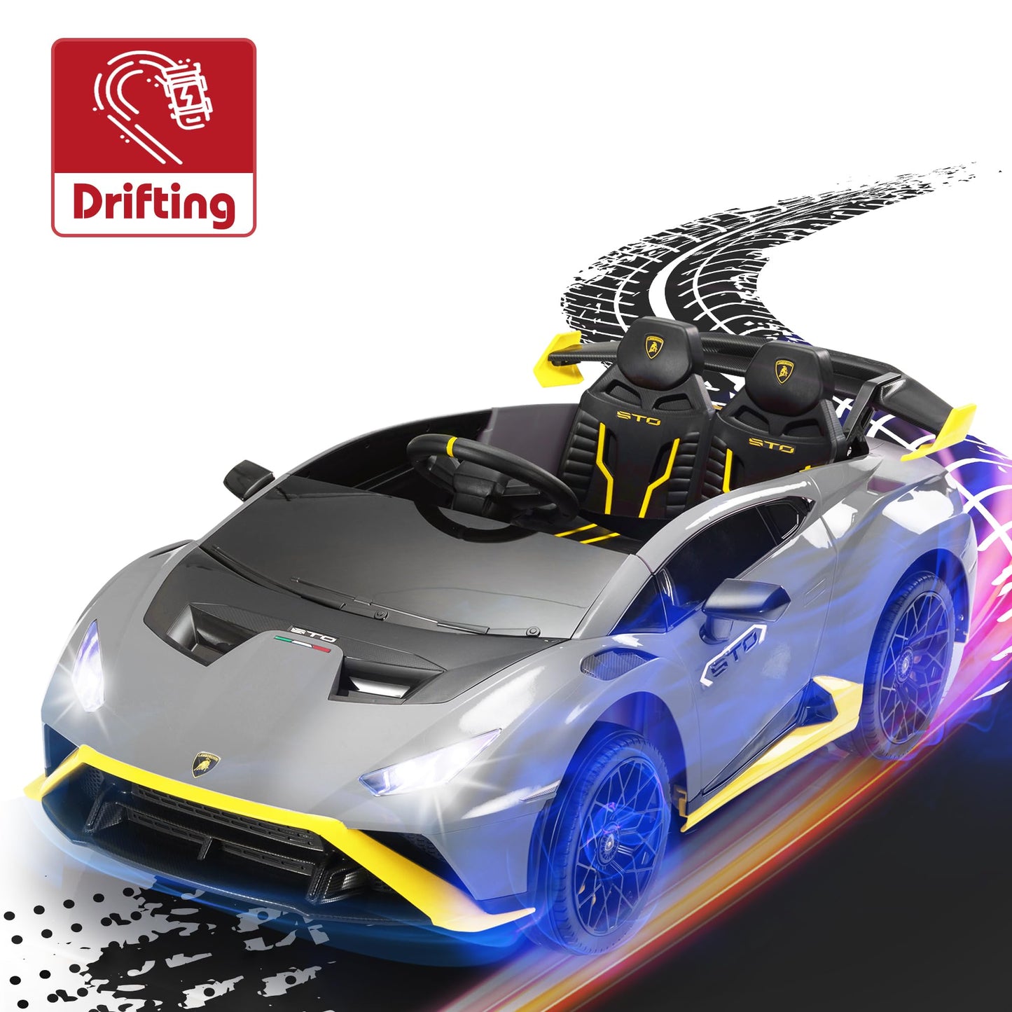 TOBBI Kids Ride on 24V Licensed Lamborghini STO Electric Car for Kids 3-8 Battery Powered Ride on Toys Lambo Sports Car with Remote Control Motorized Drift Vehicle High Speed 10km/h, Gray
