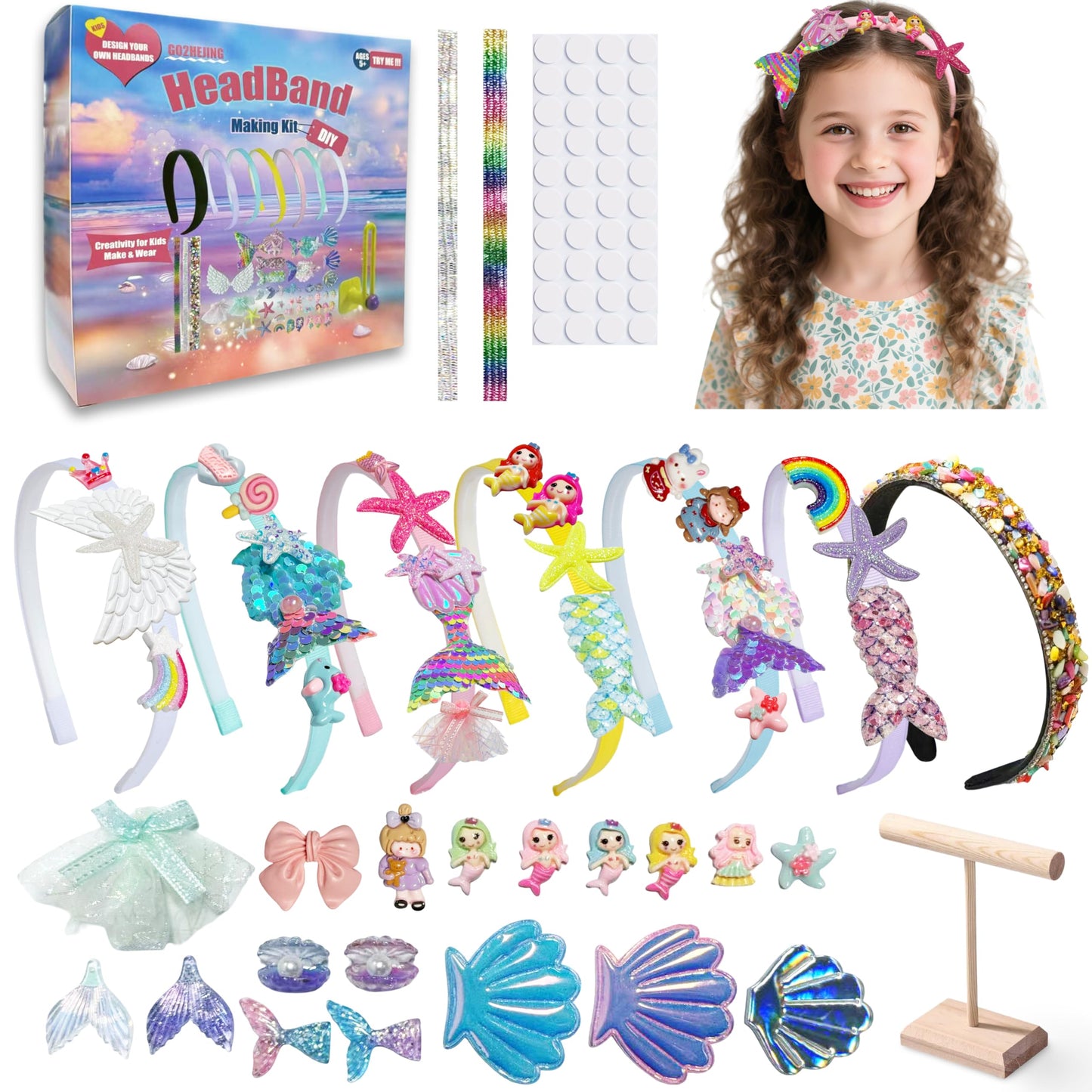 GO2HEJING Headband Making Kit for Girls - Make Your Own Fashion Headbands, Hair Accessories for Girls, DIY Arts and Crafts Gifts for Ages 6-9 Years Old