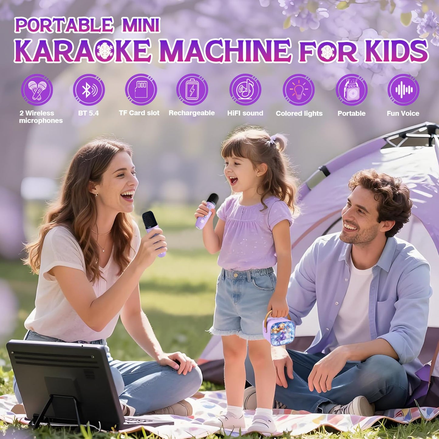 Mini Karaoke Machine for Kids:Girls Birthday Gifts Frozen Toys for Age 3 4 5 6 7 8 9 10 11 12+ Year Old Little Girl Teens Princess Party Gift Toddler Singing Toy,Bluetooth Speaker with 2 Wireless Mics